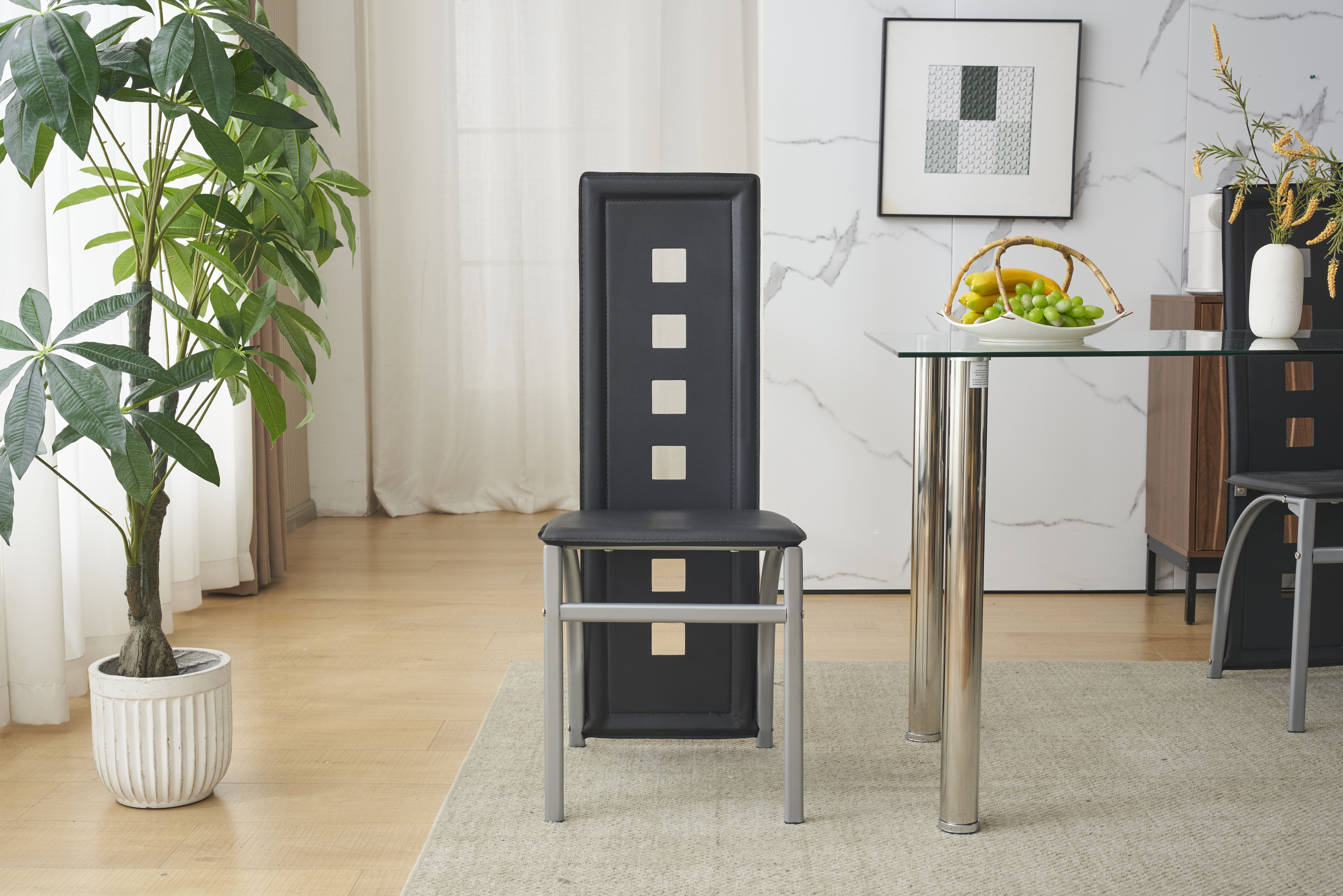 5 Piece Dining Set Glass Top Table and 4 Leather Chair for Kitchen Dining Room detailed image 11