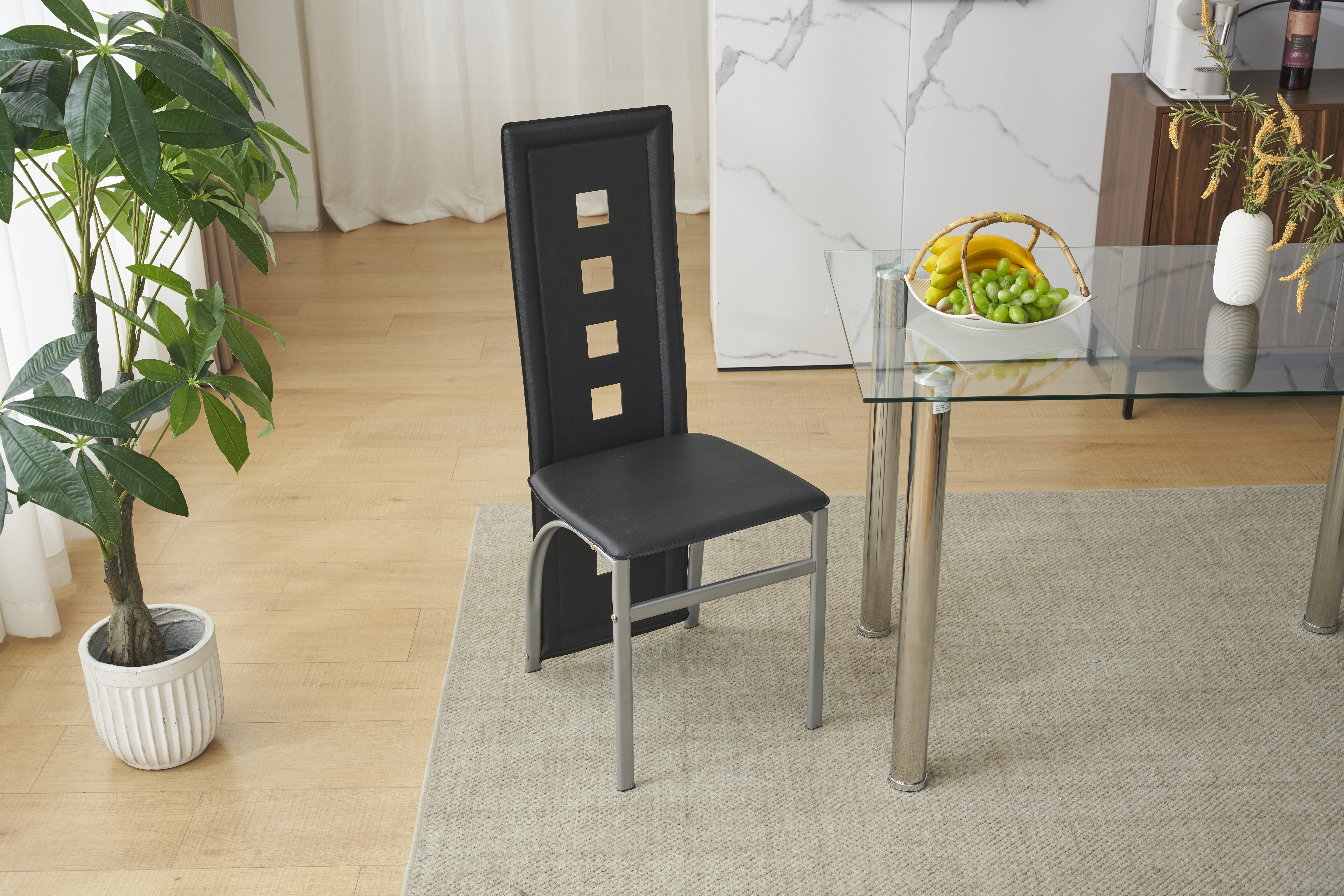 5 Piece Dining Set Glass Top Table and 4 Leather Chair for Kitchen Dining Room