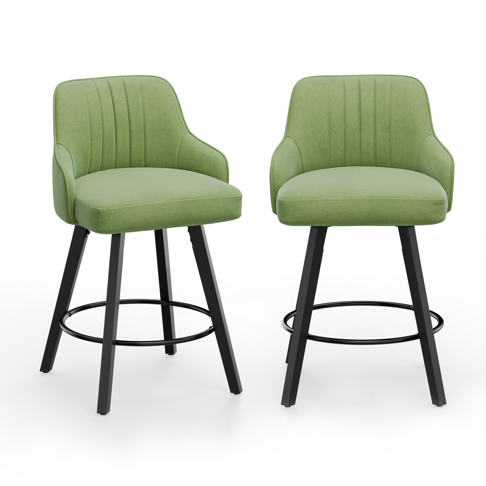 Ergonomic Solid Wood Legs Cotton Linen Swivel Bar Stool for Bar Home Office - Picture 29 of 30