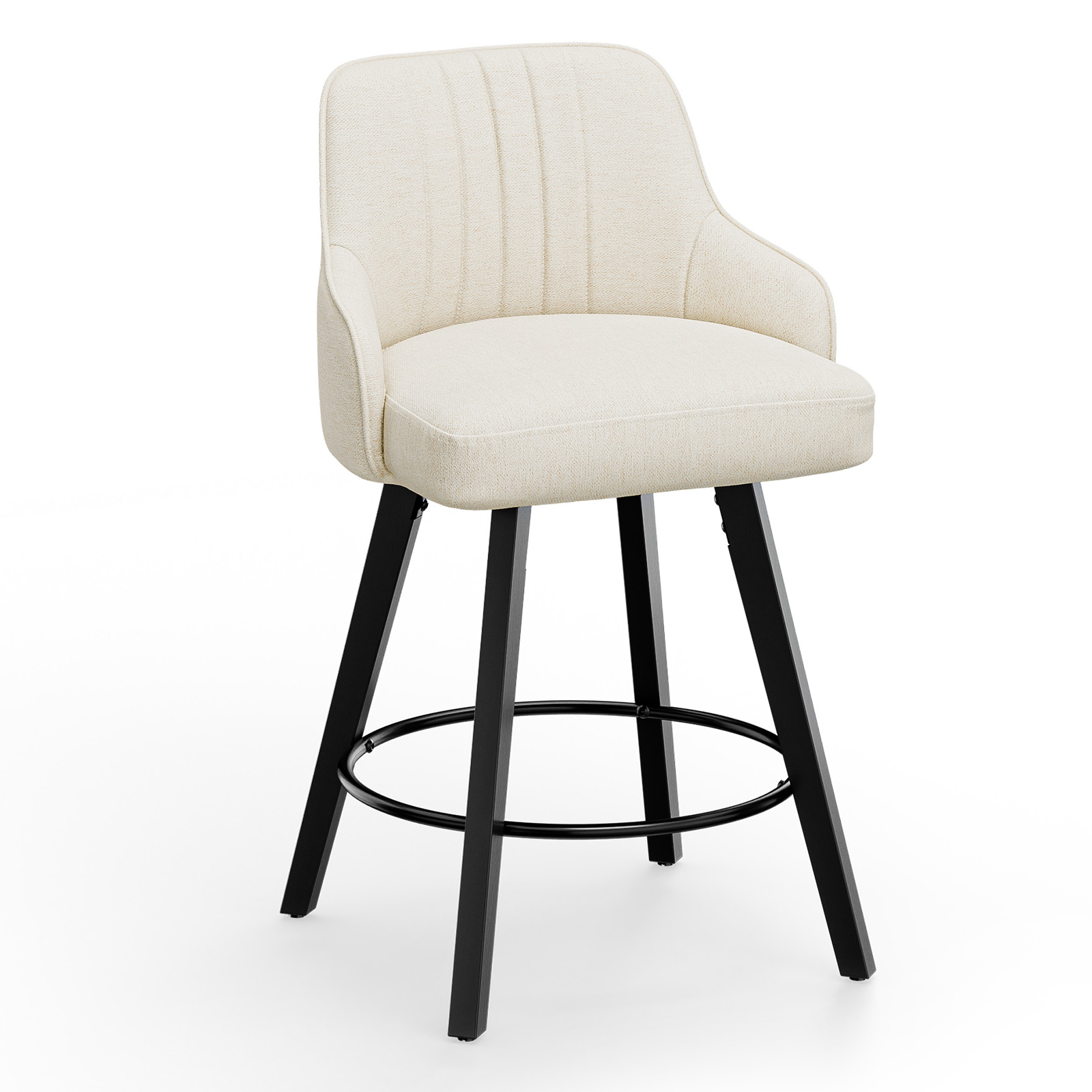 Ergonomic Solid Wood Legs Cotton Linen Swivel Bar Stool for Bar Home Office - Picture 15 of 30
