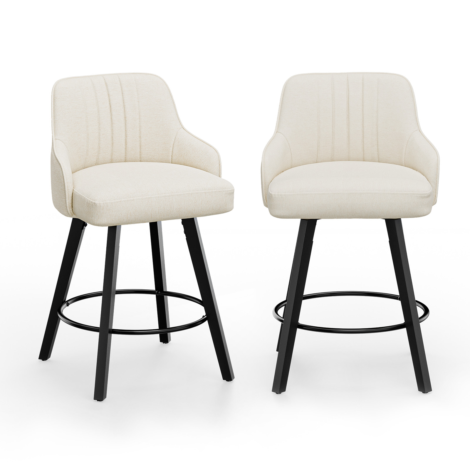 Ergonomic Solid Wood Legs Cotton Linen Swivel Bar Stool for Bar Home Office - Picture 19 of 30