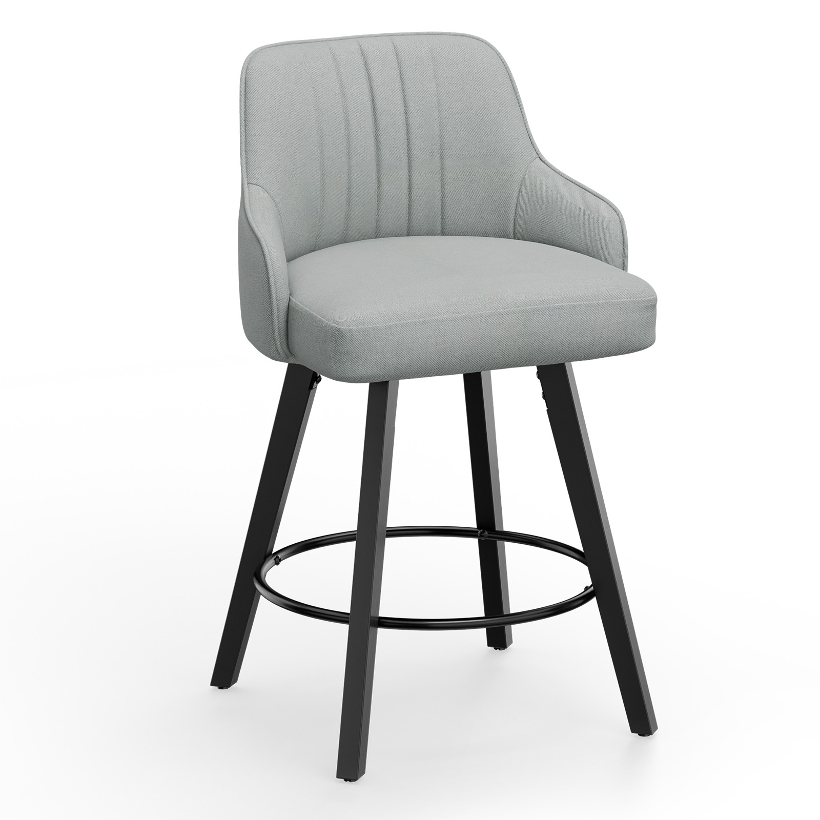 Ergonomic Solid Wood Legs Cotton Linen Swivel Bar Stool for Bar Home Office - Picture 21 of 30