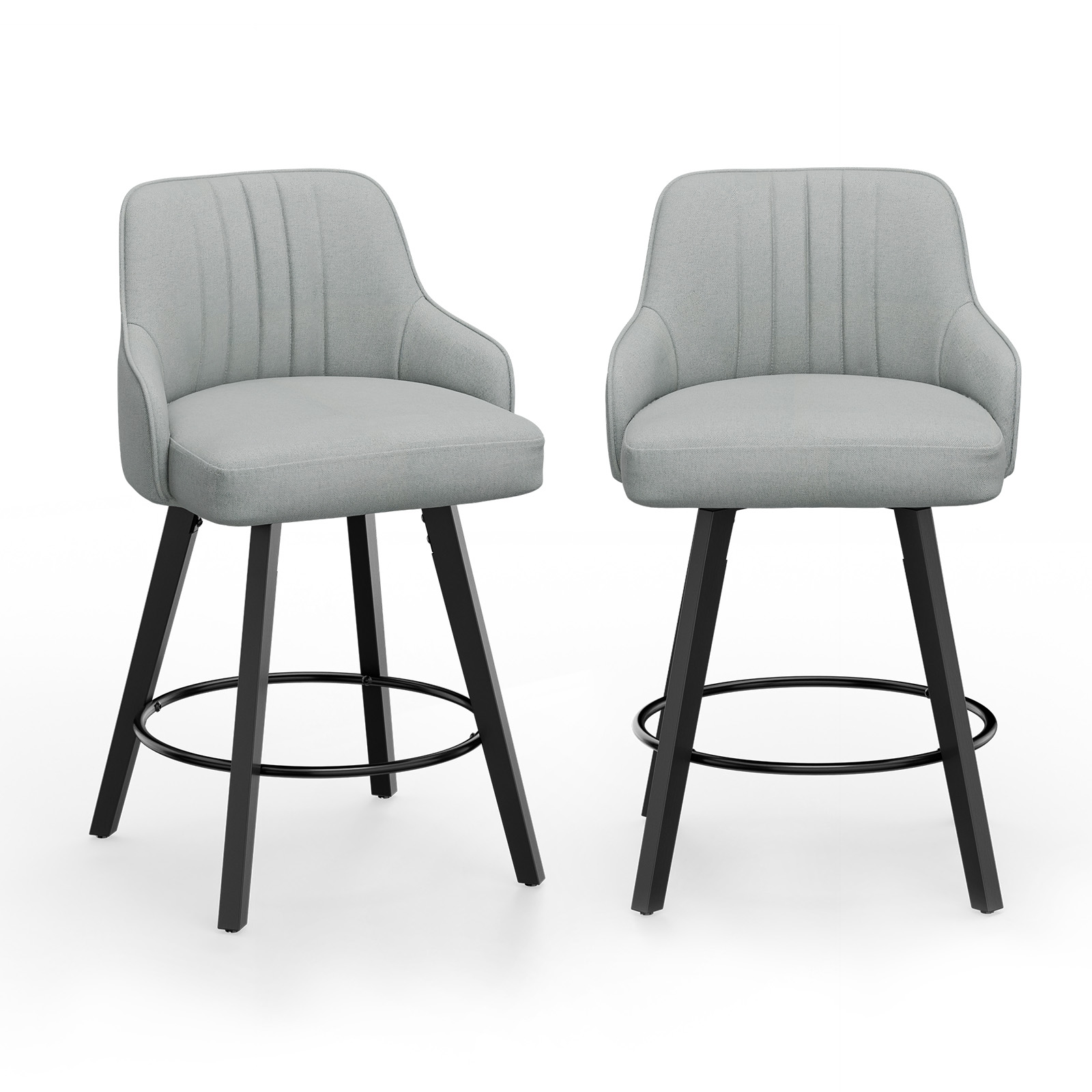 Ergonomic Solid Wood Legs Cotton Linen Swivel Bar Stool for Bar Home Office - Picture 25 of 30