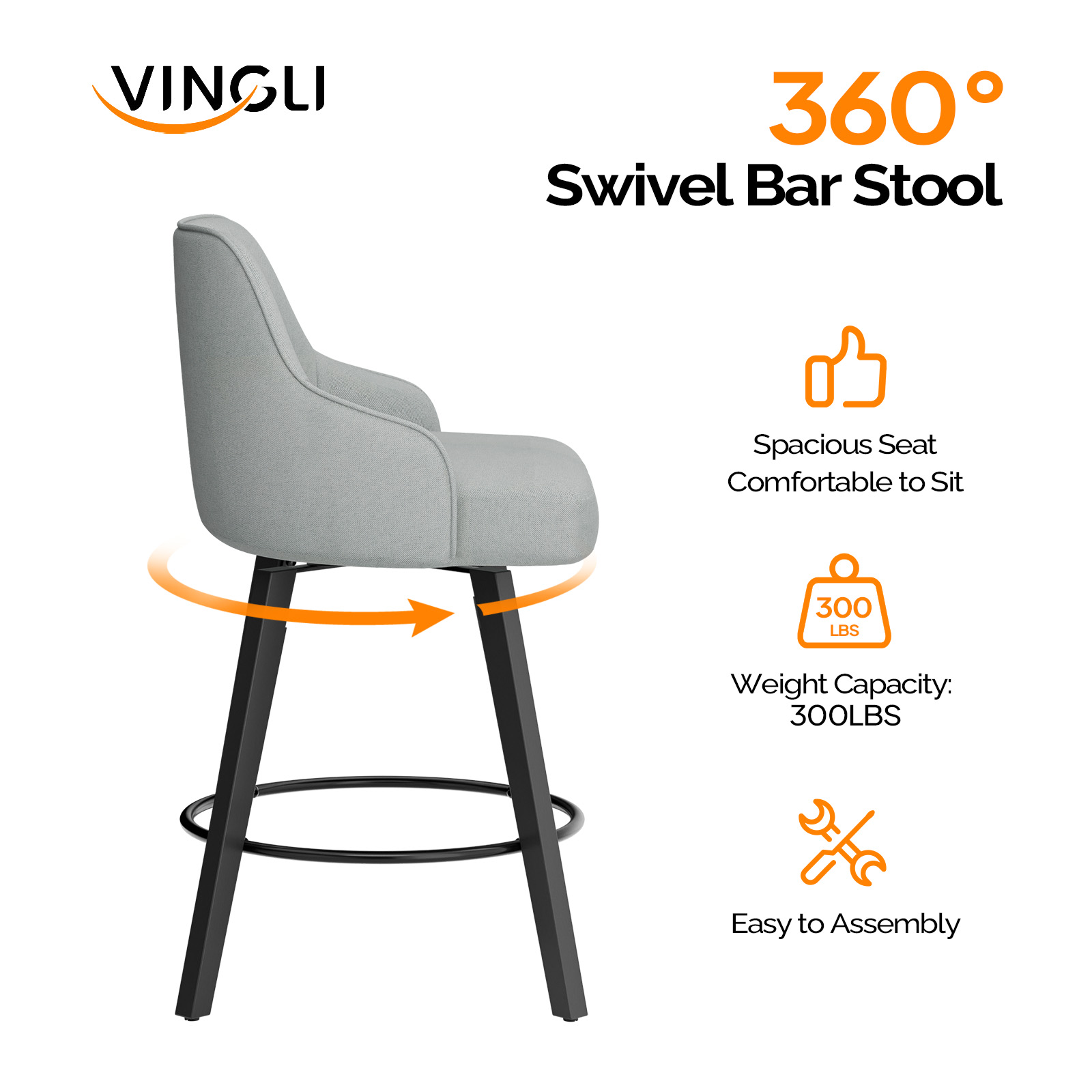 Ergonomic Solid Wood Legs Cotton Linen Swivel Bar Stool for Bar Home Office - Picture 22 of 30