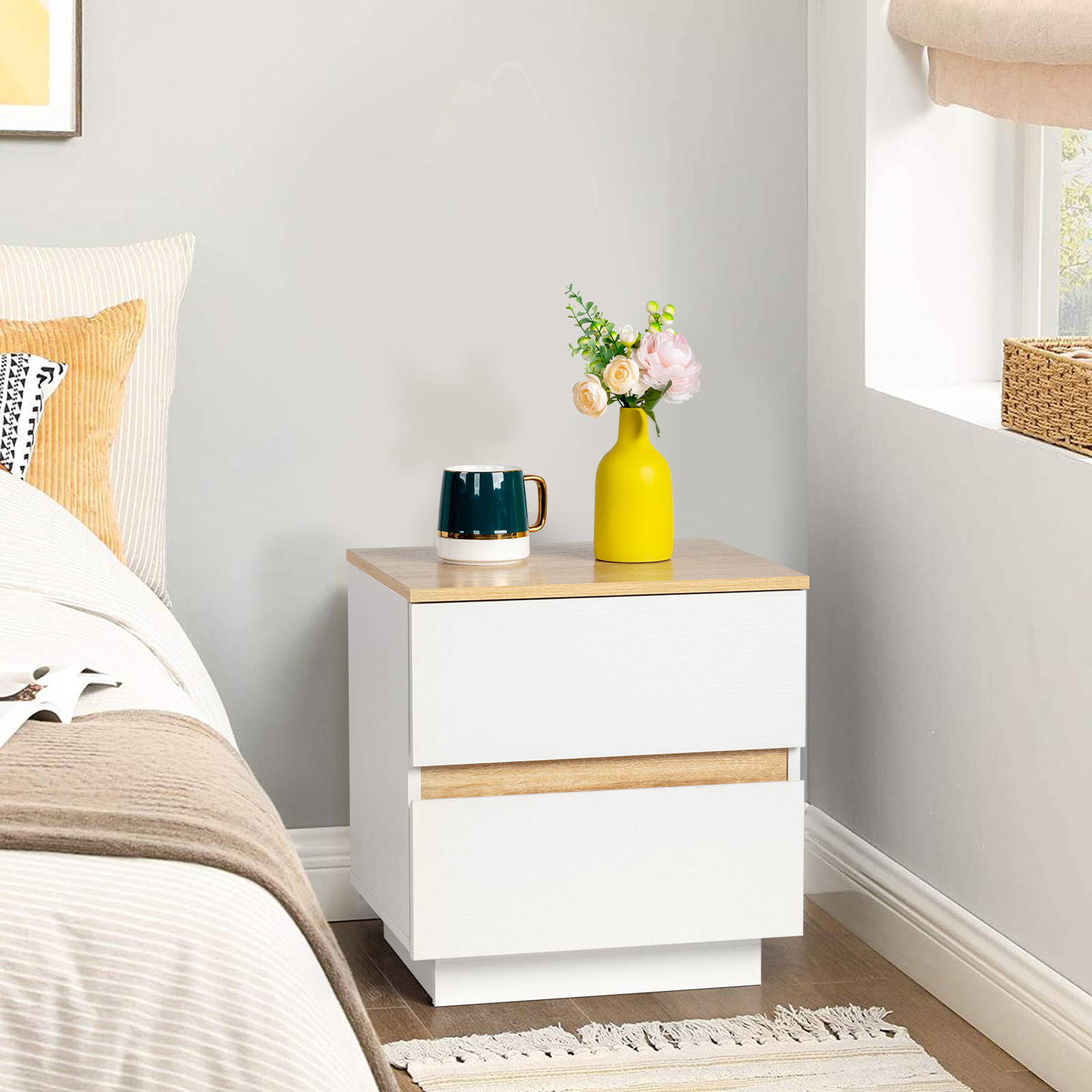 Small 2/3 Drawers Bedside Table Nightstand Side Desk Charging station Choice