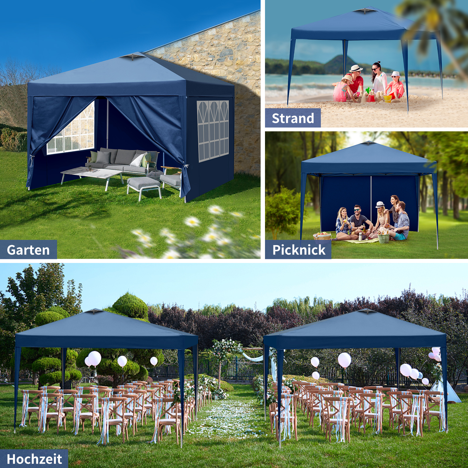 Pavillon 2x2m/3x3m/3x6m Faltpavillon Wasserdicht Partyzelt Gartenzelt UV Schutz - Bild 129 von 151