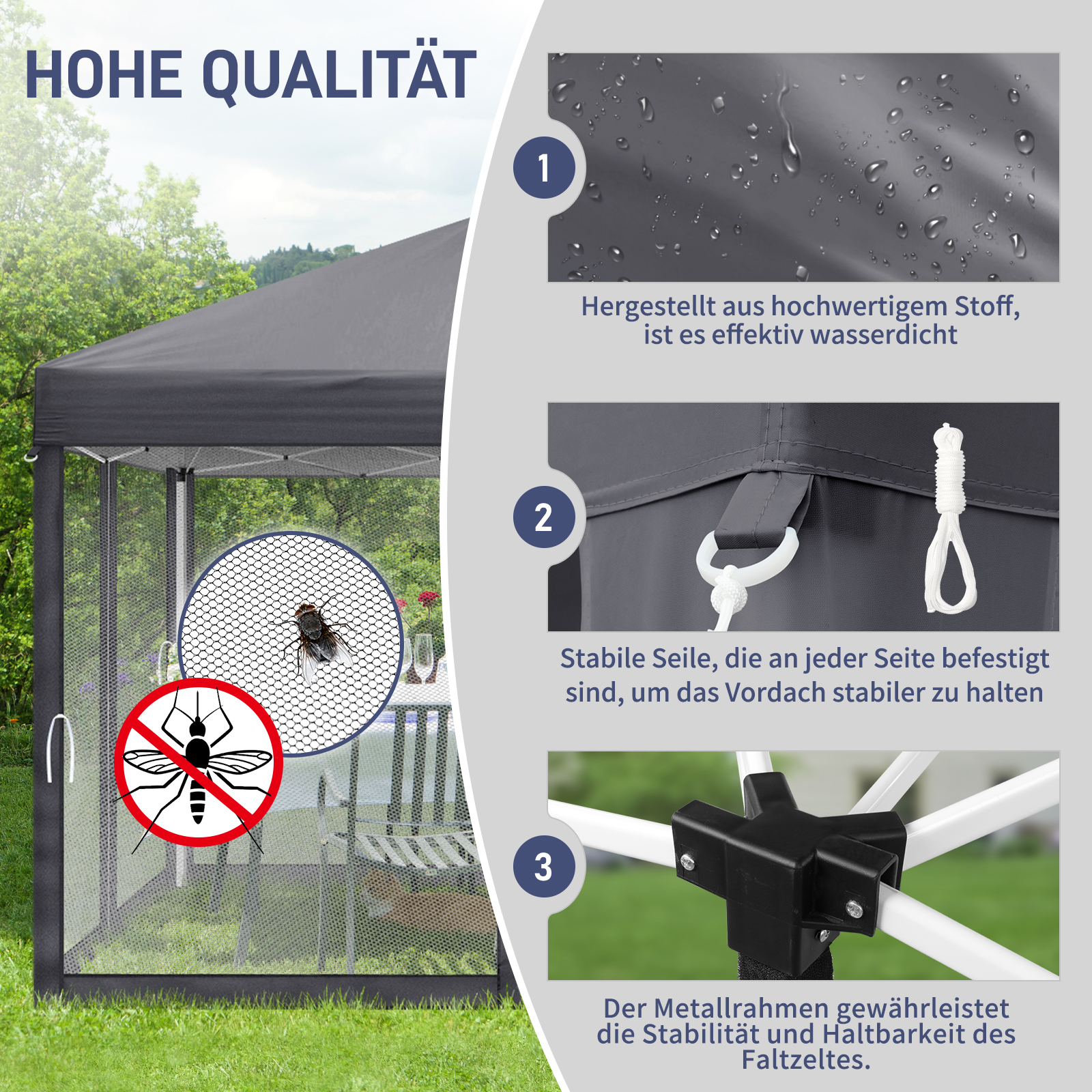 Pavillon Faltpavillon 3x3m Wasserdicht mit 4 Seitenteilen und Fenstern Partyzelt - Bild 62 von 73
