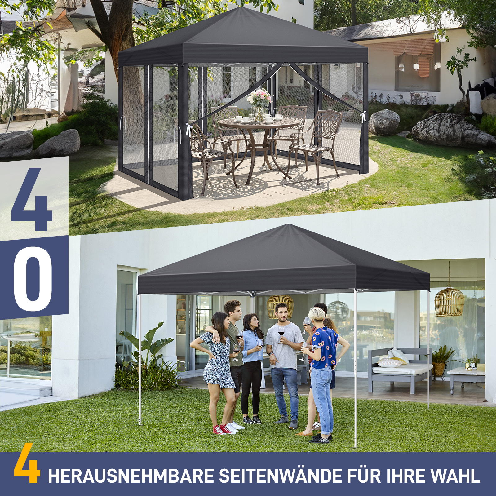 Pavillon Faltpavillon 3x3m Wasserdicht mit 4 Seitenteilen und Fenstern Partyzelt - Bild 60 von 73
