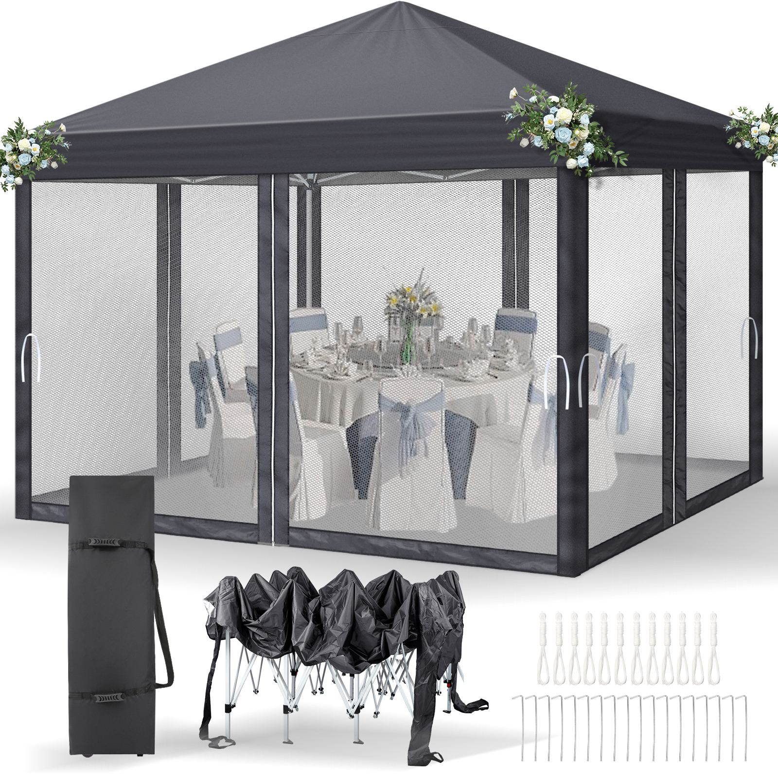 Pavillon Faltpavillon 3x3m Wasserdicht mit 4 Seitenteilen und Fenstern Partyzelt - Bild 58 von 73