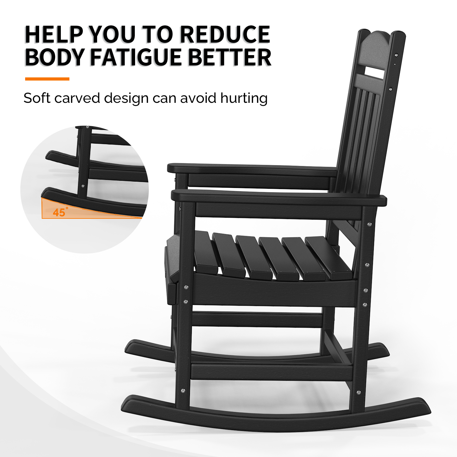 VINGLI Outdoor Rocking Chair, HDPE Rocking Chair with Higher Backrest - Picture 2 of 14
