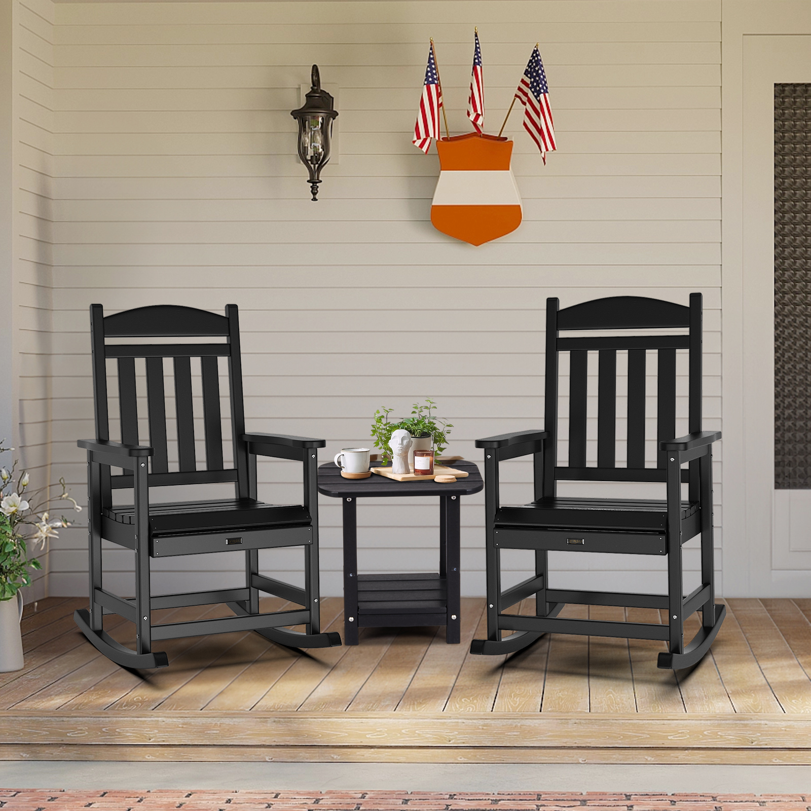 VINGLI Outdoor Rocking Chair, HDPE Rocking Chair with Higher Backrest - Picture 6 of 14