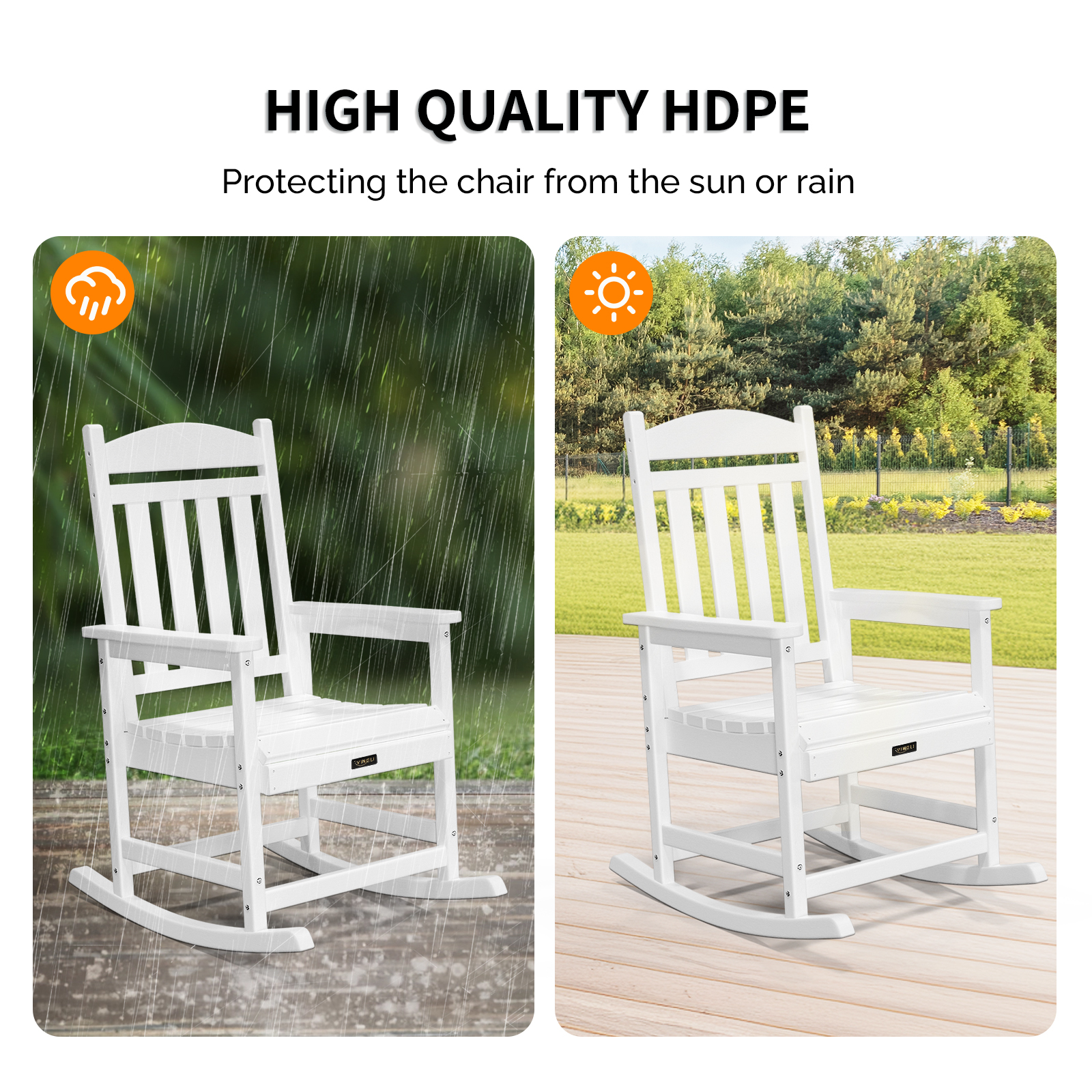 VINGLI Outdoor Rocking Chair, HDPE Rocking Chair with Higher Backrest - Picture 11 of 14