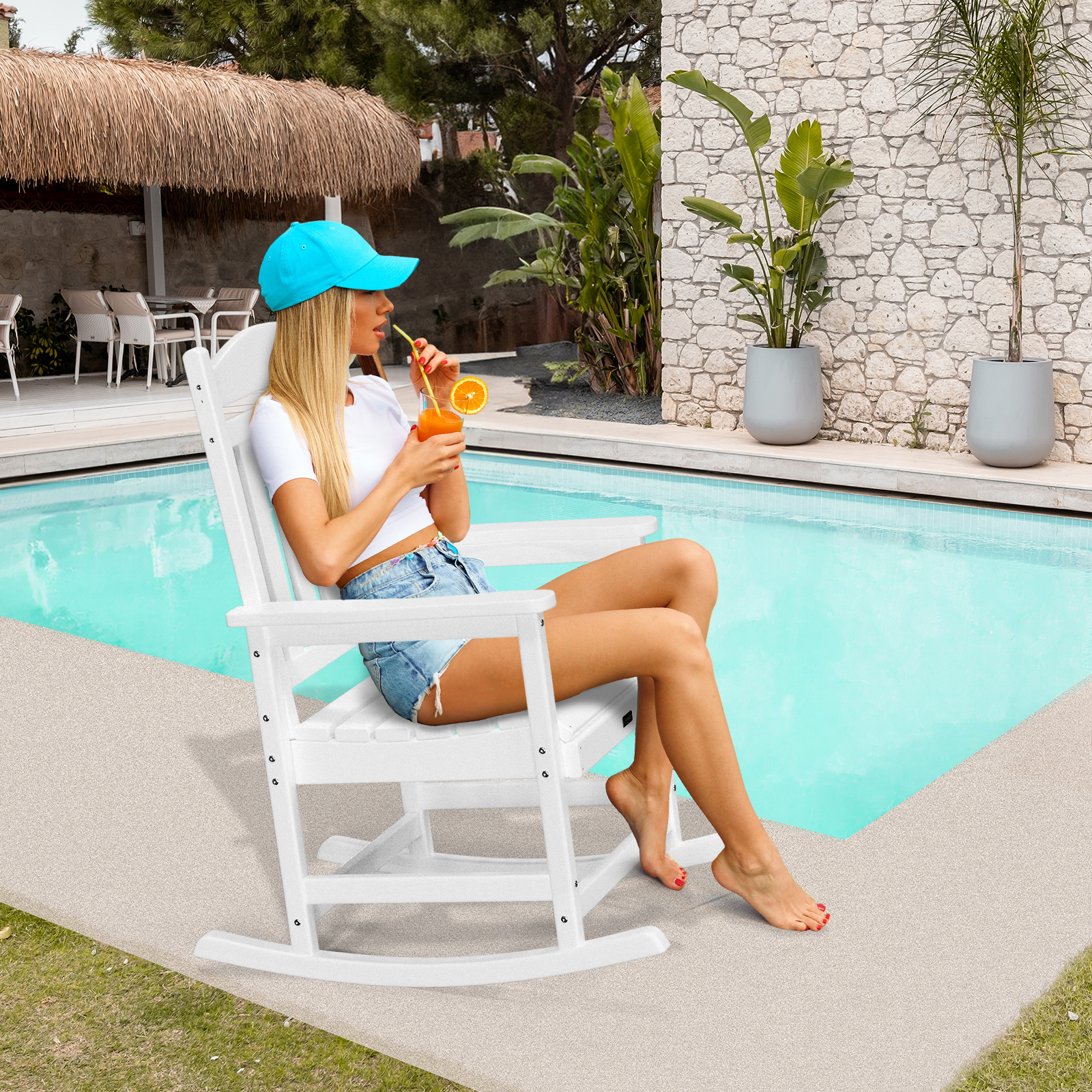 VINGLI Outdoor Rocking Chair, HDPE Rocking Chair with Higher Backrest - Picture 12 of 14