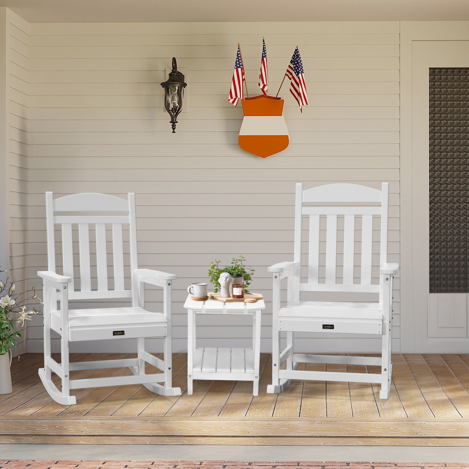 VINGLI Outdoor Rocking Chair, HDPE Rocking Chair with Higher Backrest - Picture 13 of 14