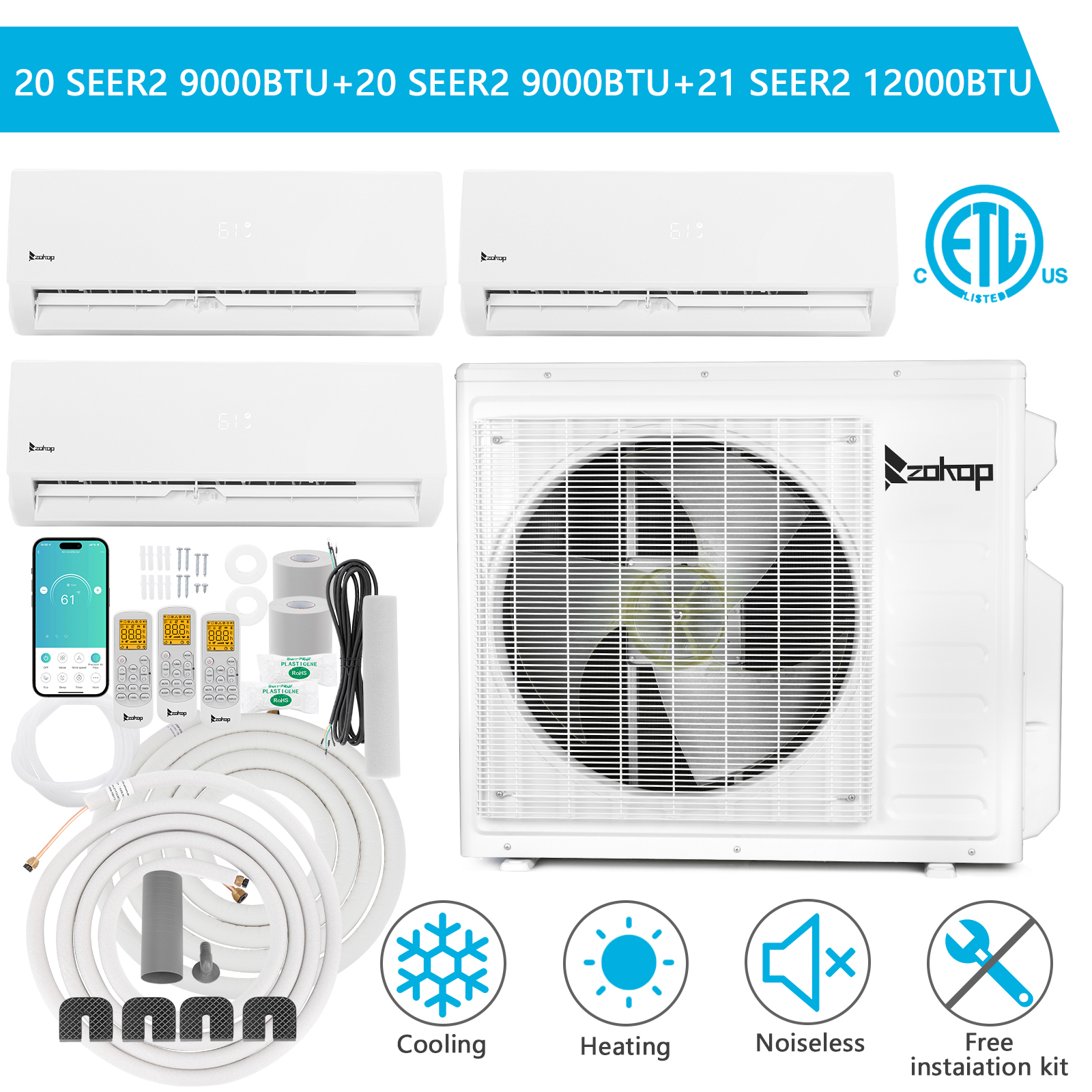 27000 BTU Tri Zone AC Ductless Mini Split Air Conditioner and Heat Pump Wifi,APP - Picture 20 of 22