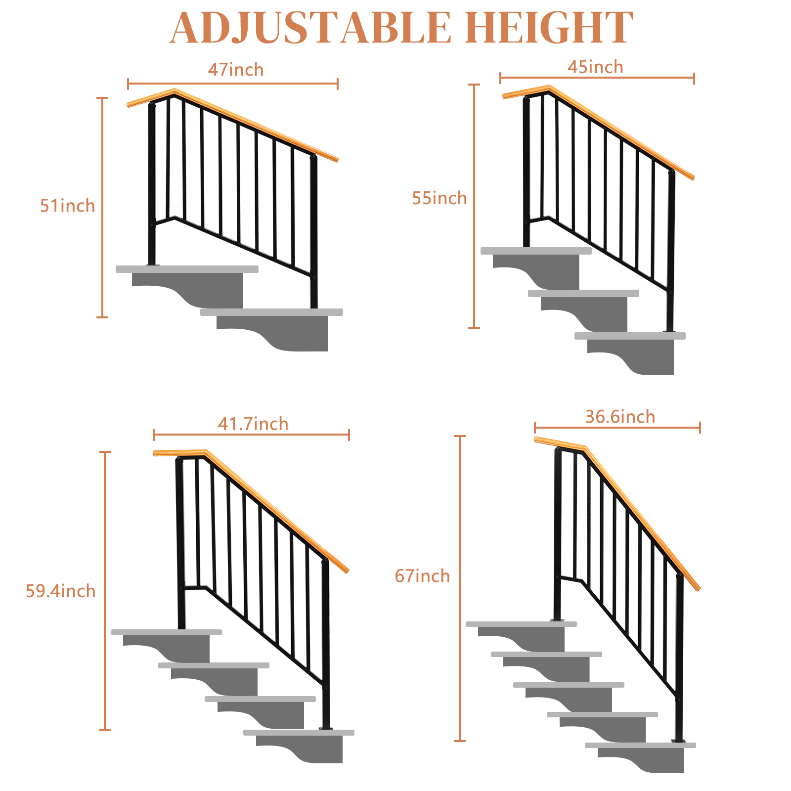 Iron Handrail Kit for 1-5 Steps Stair Rail Railing Outdoor Garden Porch Post UK