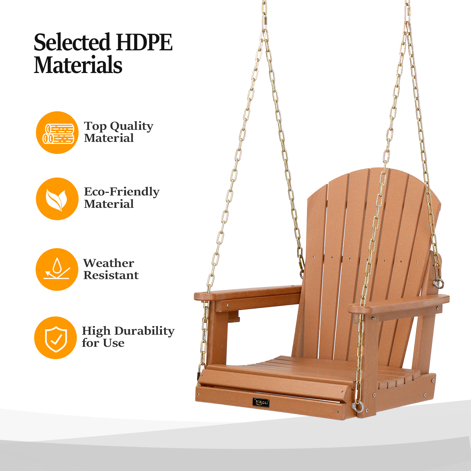 VINGLI Heavy Duty 880 LBS HDPE Porch Swing Outdoor with Rotatable Cup Holder - Picture 4 of 7