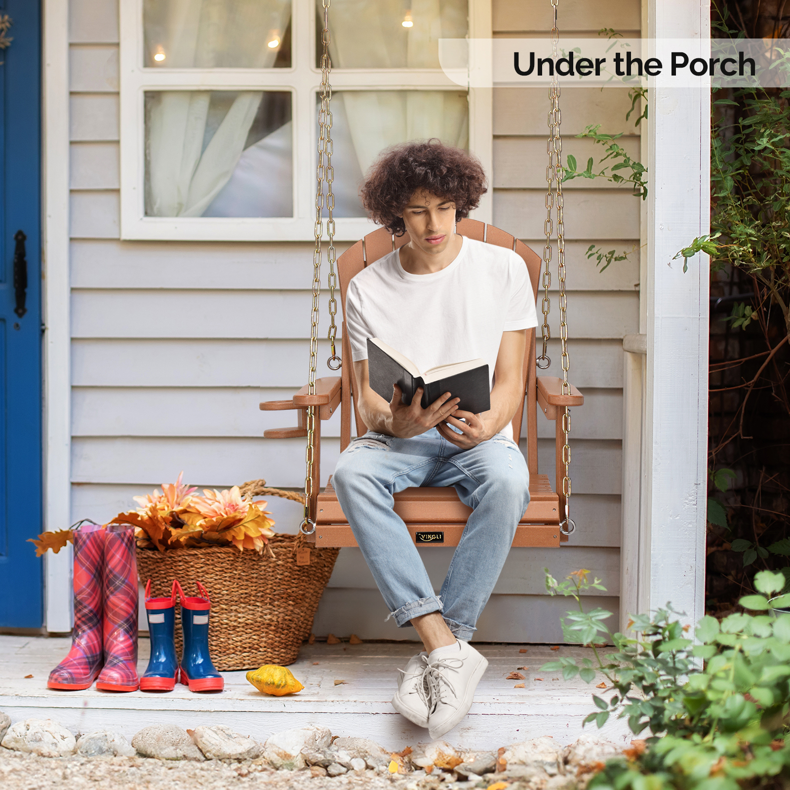 VINGLI Heavy Duty 880 LBS HDPE Porch Swing Outdoor with Rotatable Cup Holder - Picture 7 of 7