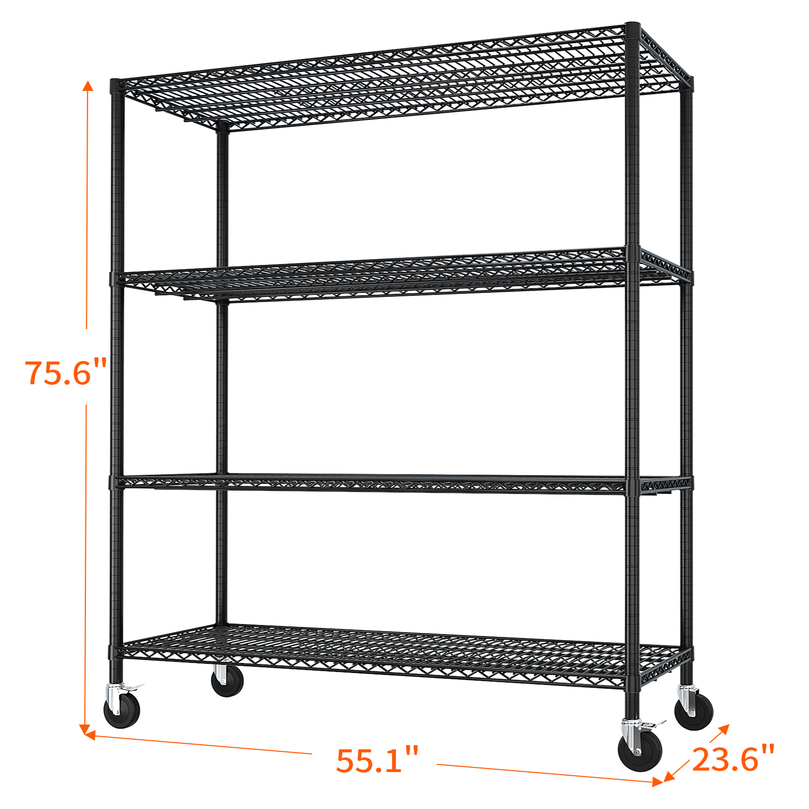 75"H Wire Rolling Shelving Unit on Wheels Adjustable Storage Rolling Wire Rack