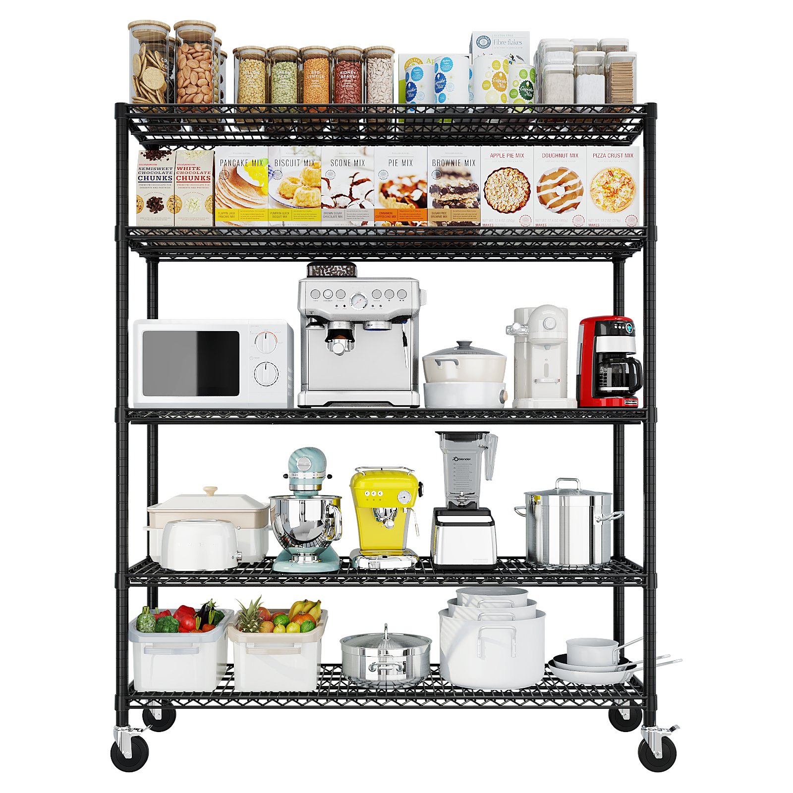 55x23x75" Shelf Wire Shelving Metal Storage Rack Heavy Duty with Wheels NSF