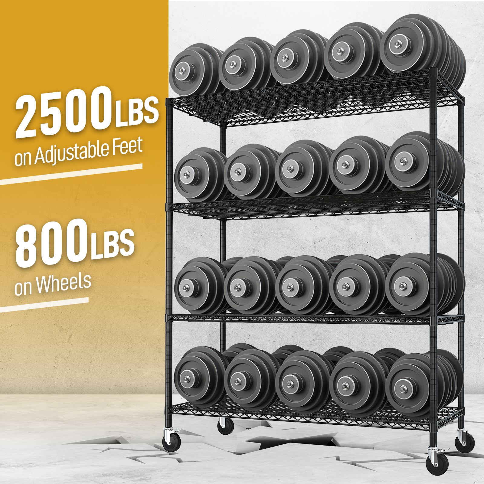 55x23x75" Heavy Duty Wire Rolling Storage Shelf Unit on Wheels Adjustable Rack
