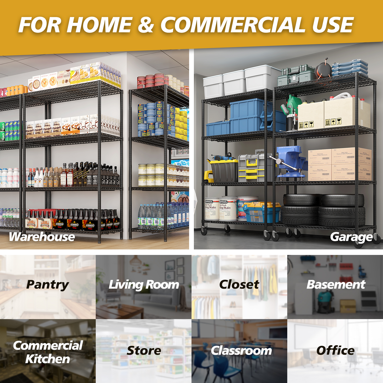 55x23x75" Heavy Duty Wire Rolling Storage Shelf Unit on Wheels Adjustable Rack