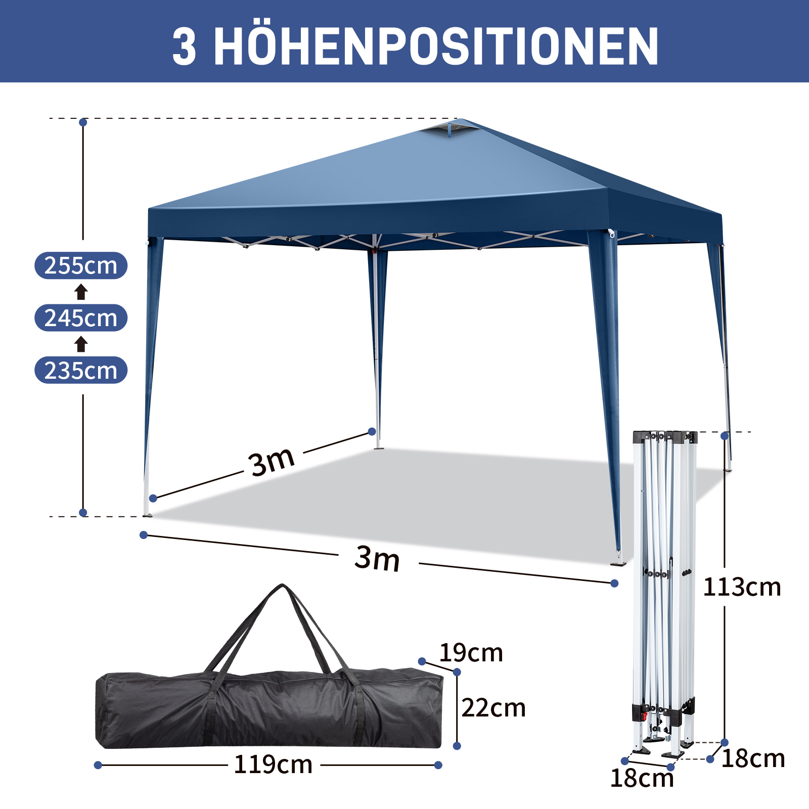 Pavillon Faltpavillon 3x3m Wasserdicht mit 4 Seitenteilen und Fenstern Partyzelt - Bild 44 von 73