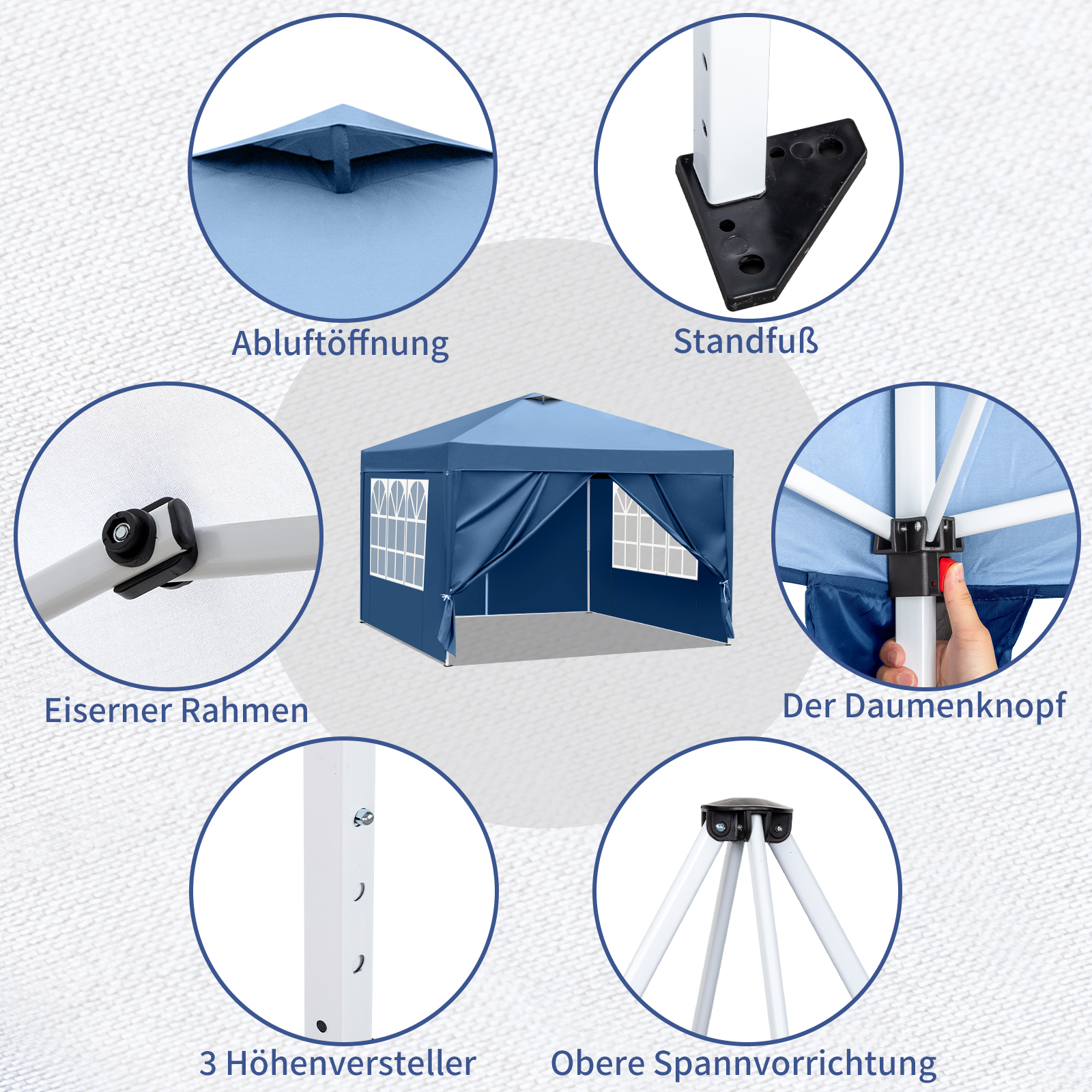 Pavillon Faltpavillon 3x3m Wasserdicht mit 4 Seitenteilen und Fenstern Partyzelt - Bild 47 von 73