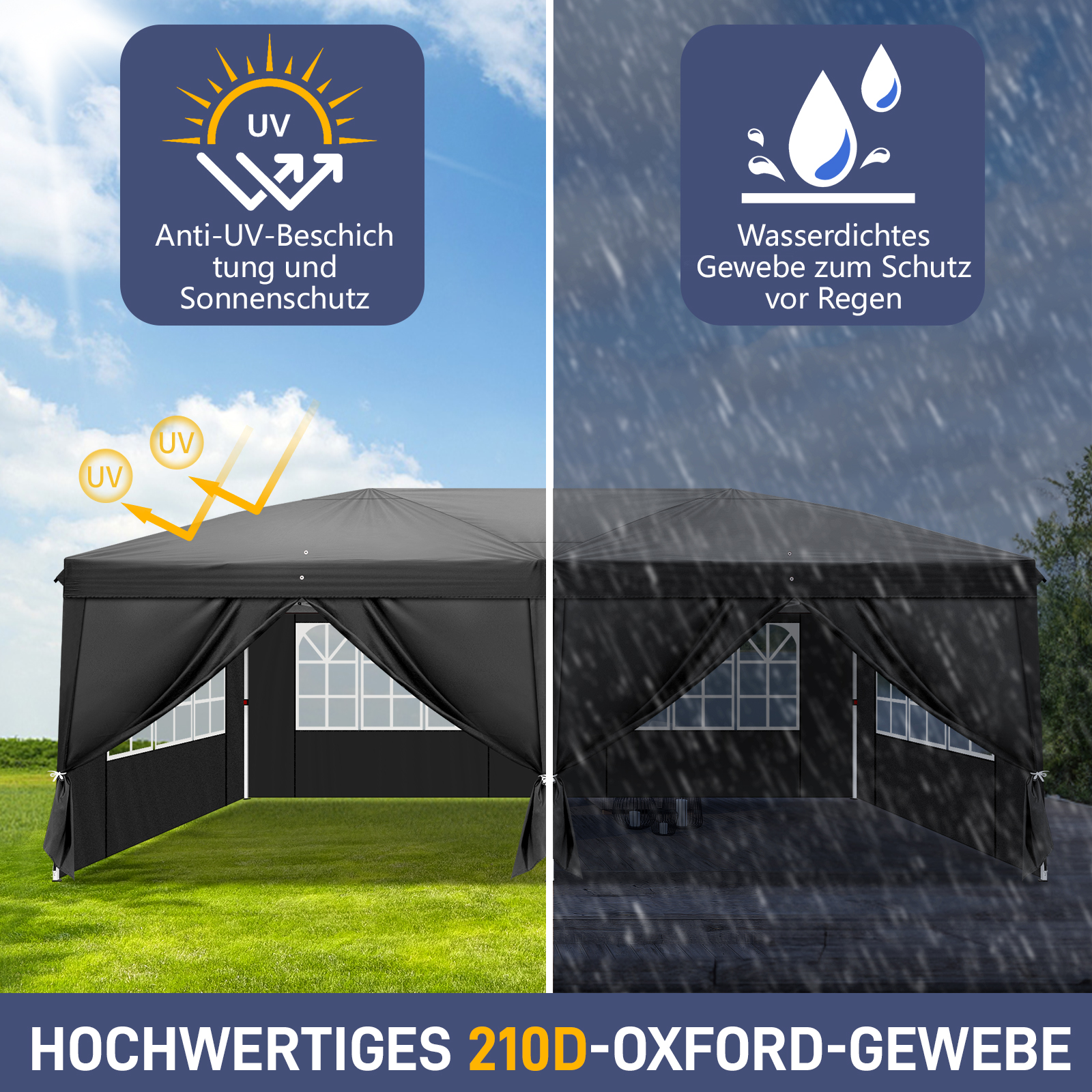 OUTVITA Pavillon 3x6 Meter Faltpavillon Gartenzelt Markise Festzelt Komplettset