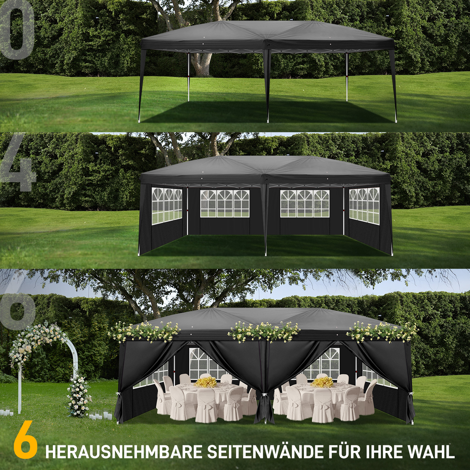 OUTVITA Pavillon 3x6 Meter Faltpavillon Gartenzelt Markise Festzelt Komplettset