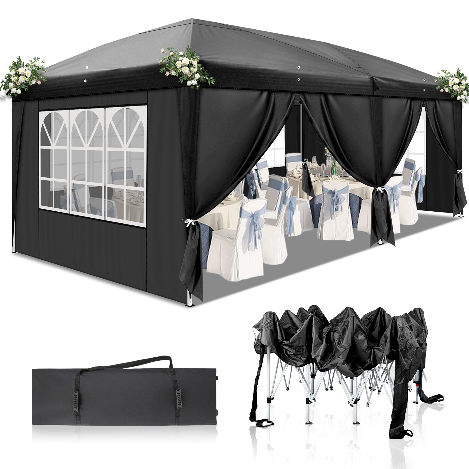 OUTVITA Pavillon 3x6 Meter Faltpavillon Gartenzelt Markise Festzelt Komplettset