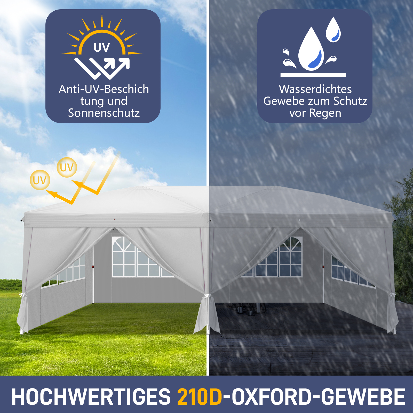 OUTVITA Pavillon 3x6 Meter Faltpavillon Gartenzelt Markise Festzelt Komplettset