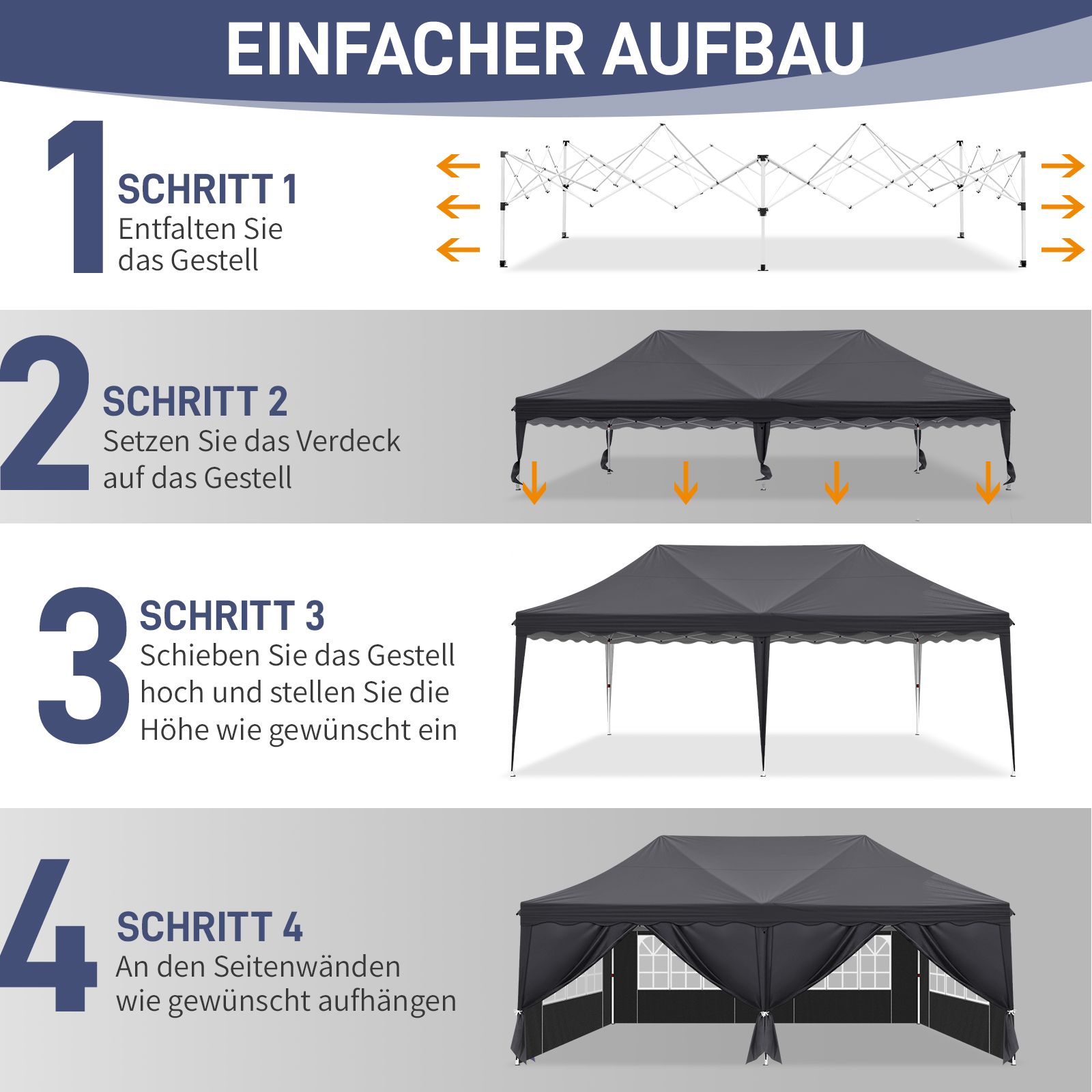 OUTVITA Pavillon 3x6 Meter Faltpavillon Gartenzelt Markise Festzelt Komplettset