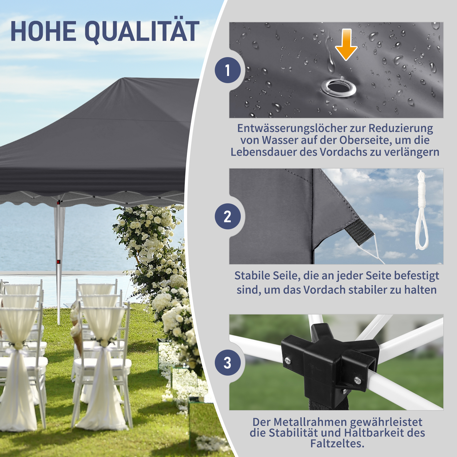 OUTVITA Pavillon 3x6 Meter Faltpavillon Gartenzelt Markise Festzelt Komplettset