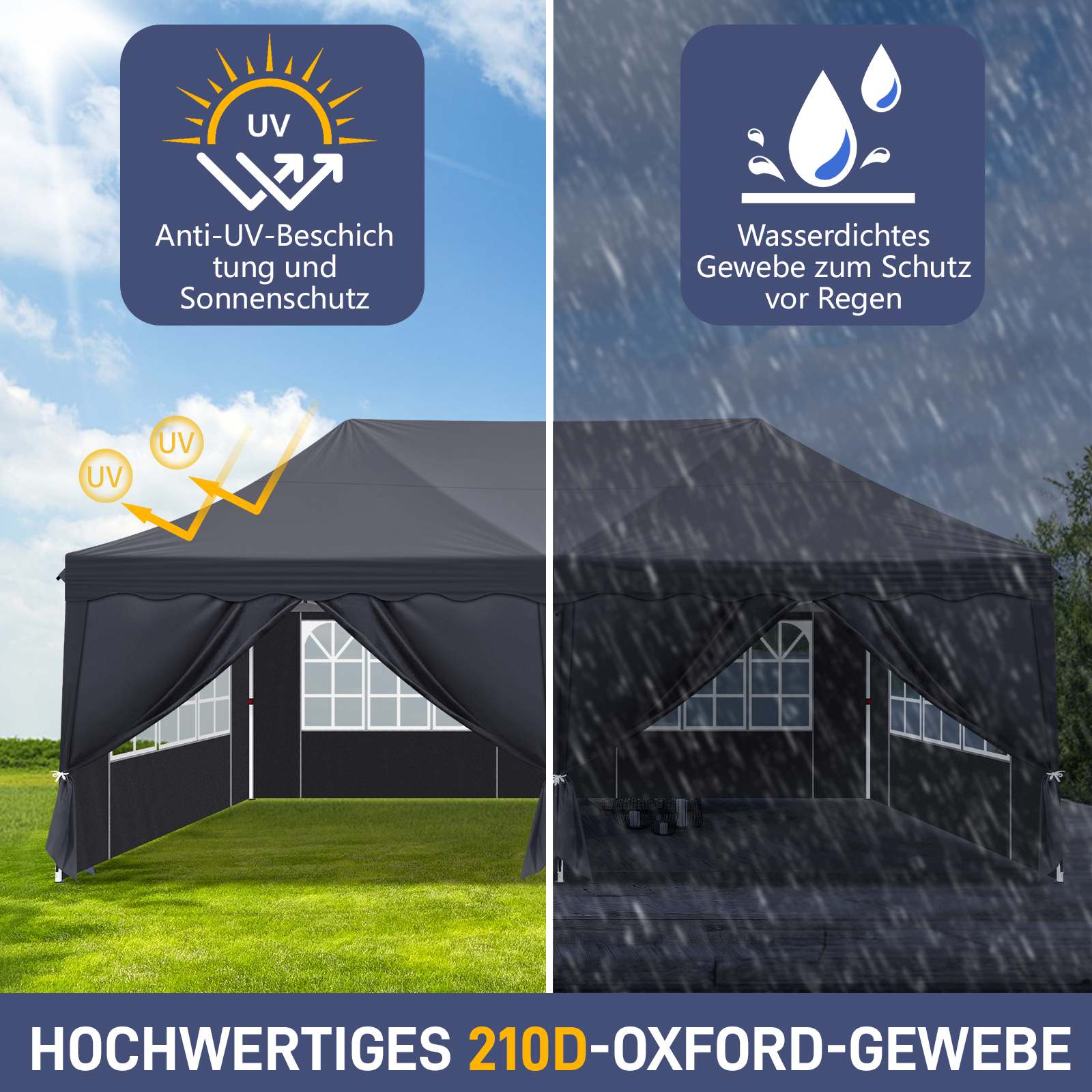 OUTVITA Pavillon 3x6 Meter Faltpavillon Gartenzelt Markise Festzelt Komplettset