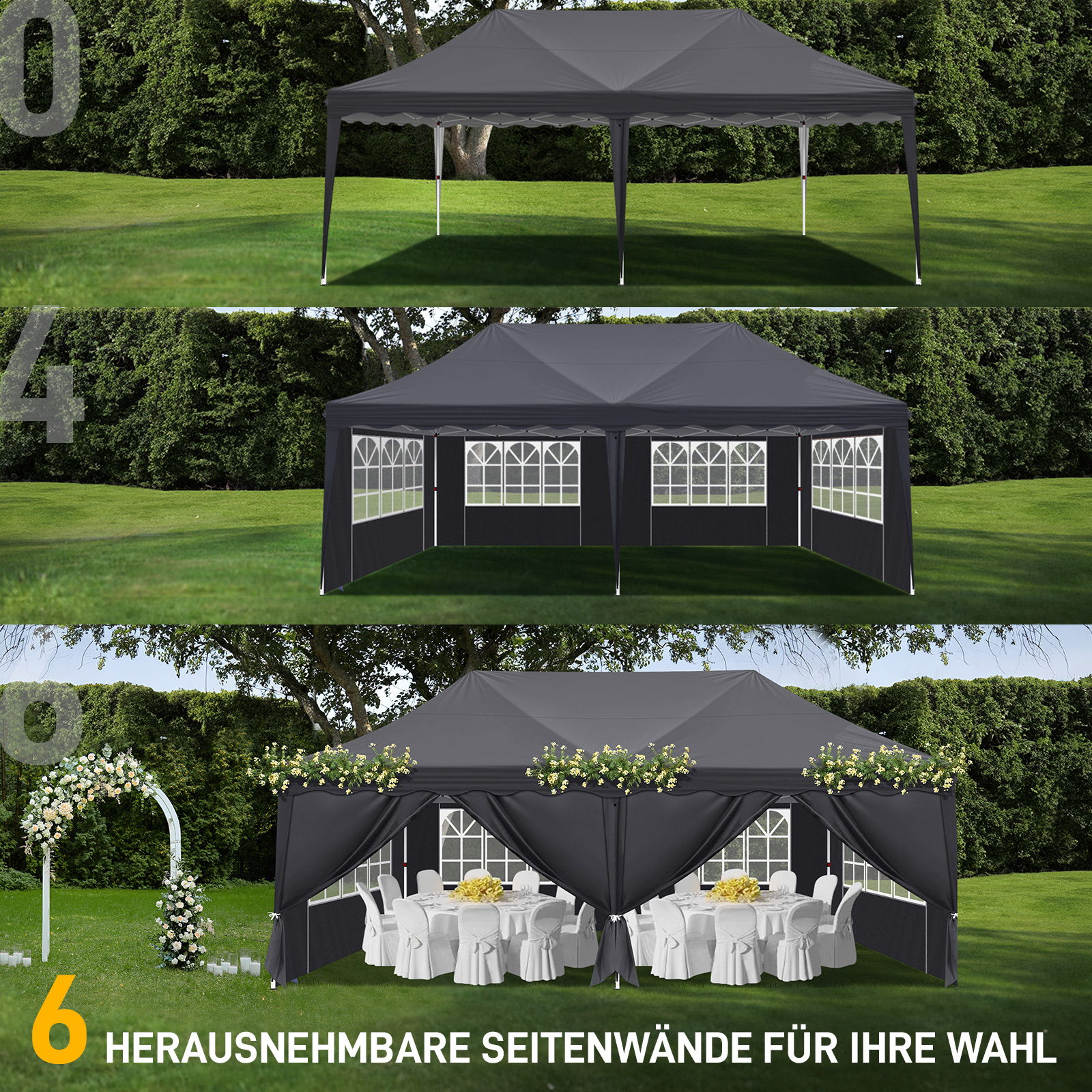 OUTVITA Pavillon 3x6 Meter Faltpavillon Gartenzelt Markise Festzelt Komplettset