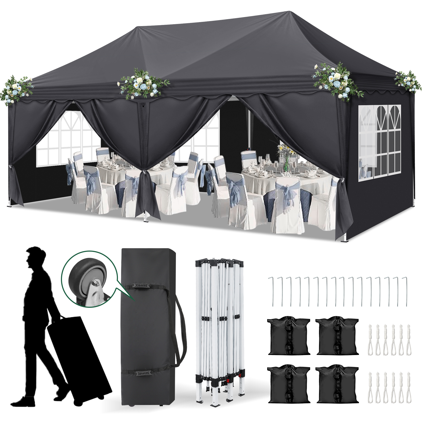 OUTVITA Pavillon 3x6 Meter Faltpavillon Gartenzelt Markise Festzelt Komplettset