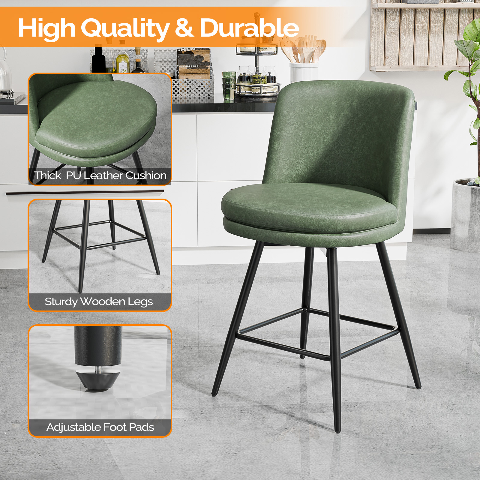 37 Inch 360° Swivel Stools with Back Tall Stools for Kitchen Island Home Bar - Picture 41 of 50