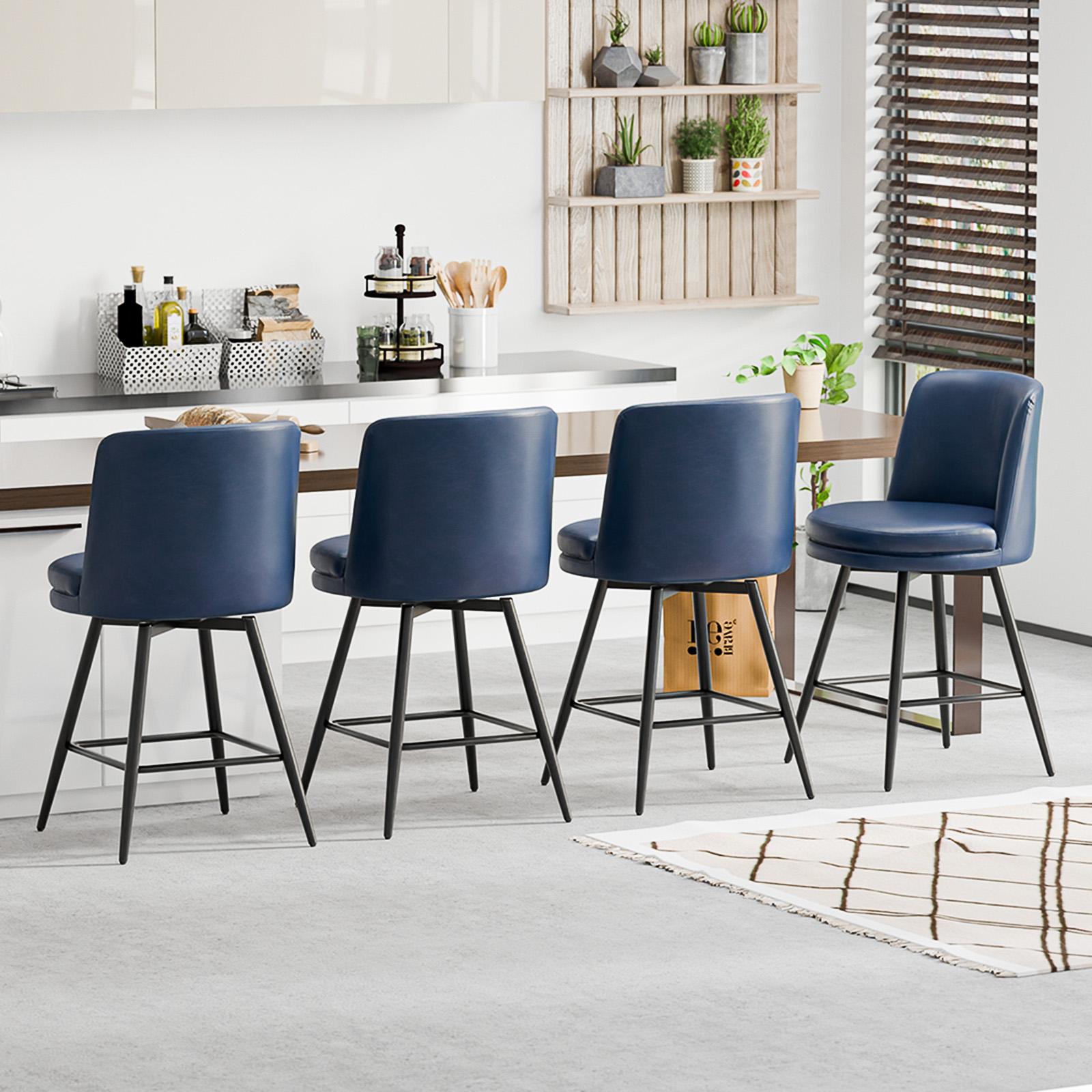 37 Inch 360° Swivel Stools with Back Tall Stools for Kitchen Island Home Bar - Picture 48 of 50