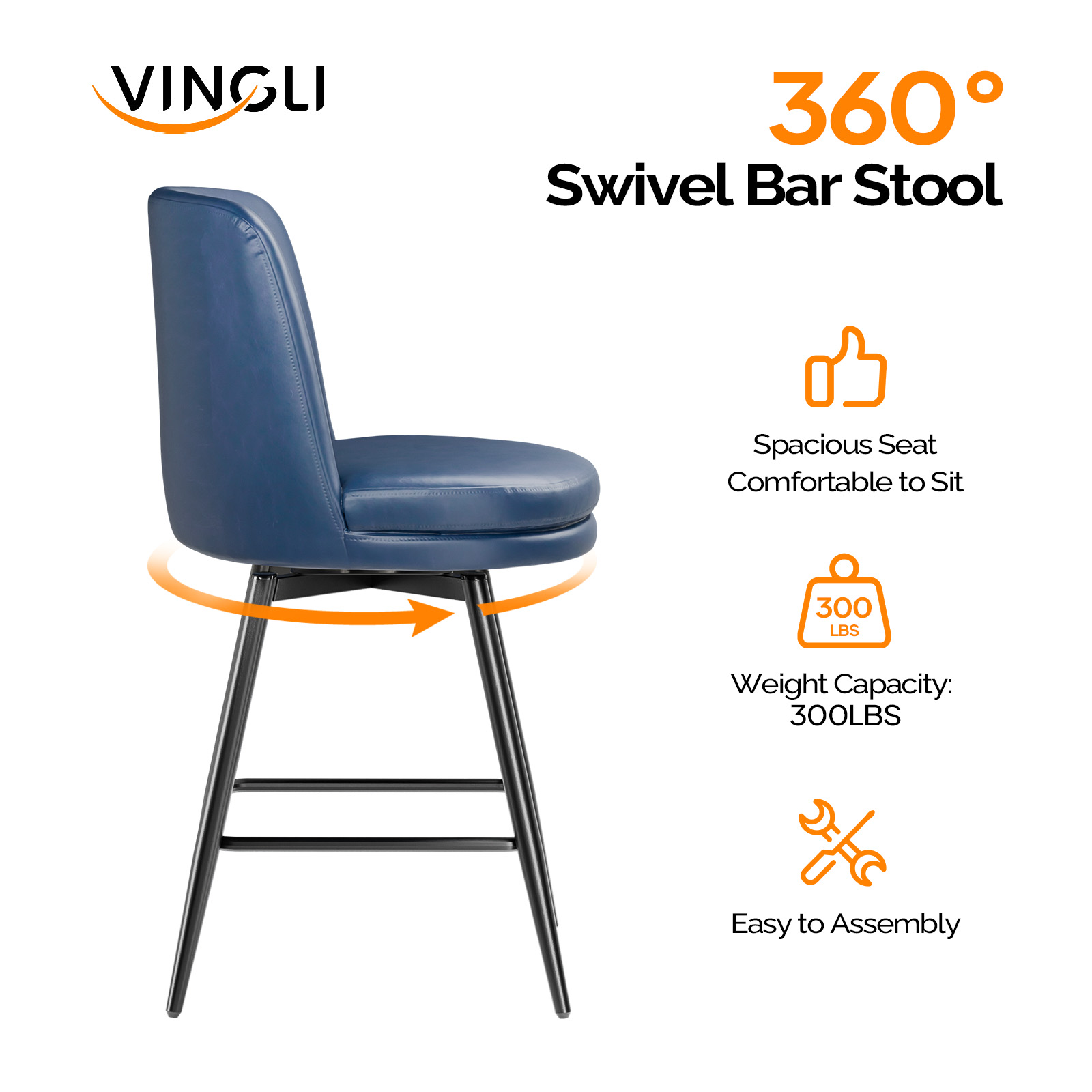 Bar Stools 360°Swivel Upholstered Backrest Synthetic Leather for Kitchen Island - Picture 46 of 50