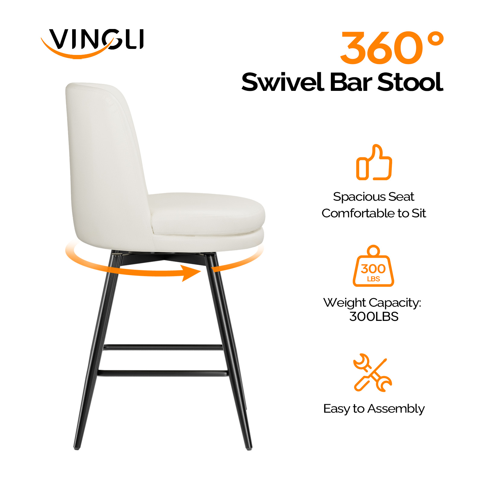 Bar Stools 360°Swivel Upholstered Backrest Synthetic Leather for Kitchen Island - Picture 25 of 50