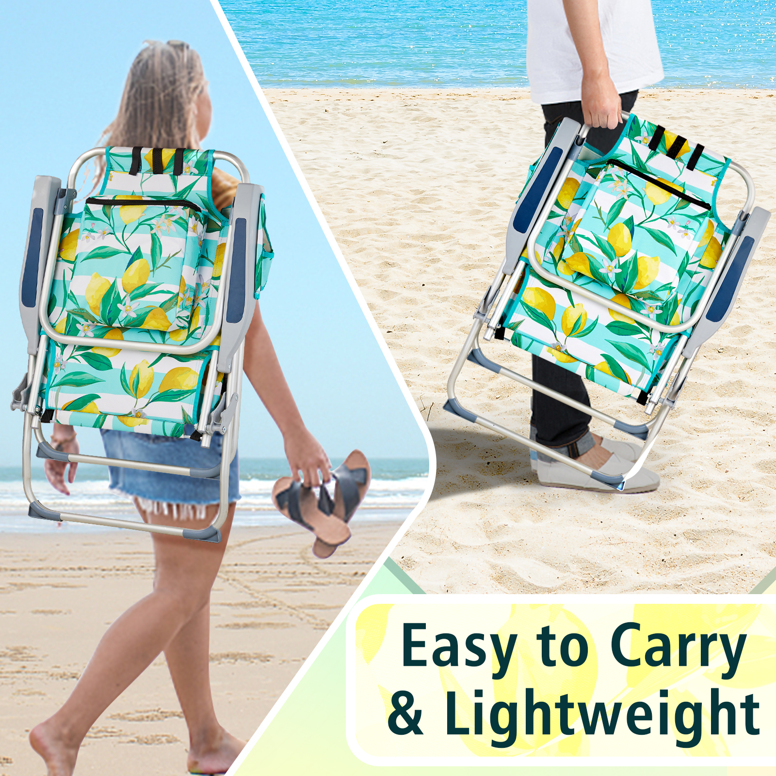 220 Lbs Backpack Beach Camping Chair, Aluminum Adjustable Height with Cup Holder - Picture 11 of 14