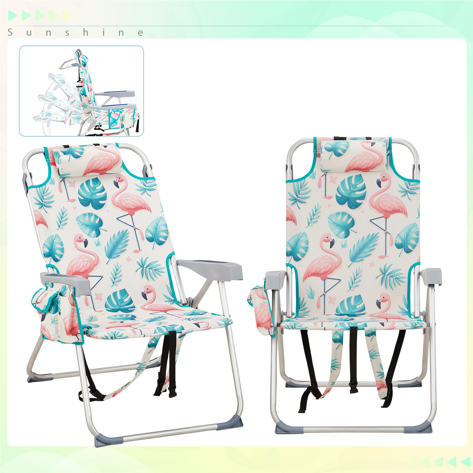 220 Lbs Backpack Beach Camping Chair, Aluminum Adjustable Height with Cup Holder - Picture 9 of 14