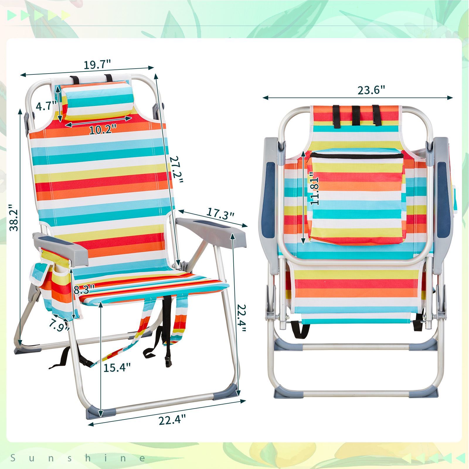 220 Lbs Backpack Beach Camping Chair, Aluminum Adjustable Height with Cup Holder - Picture 12 of 14
