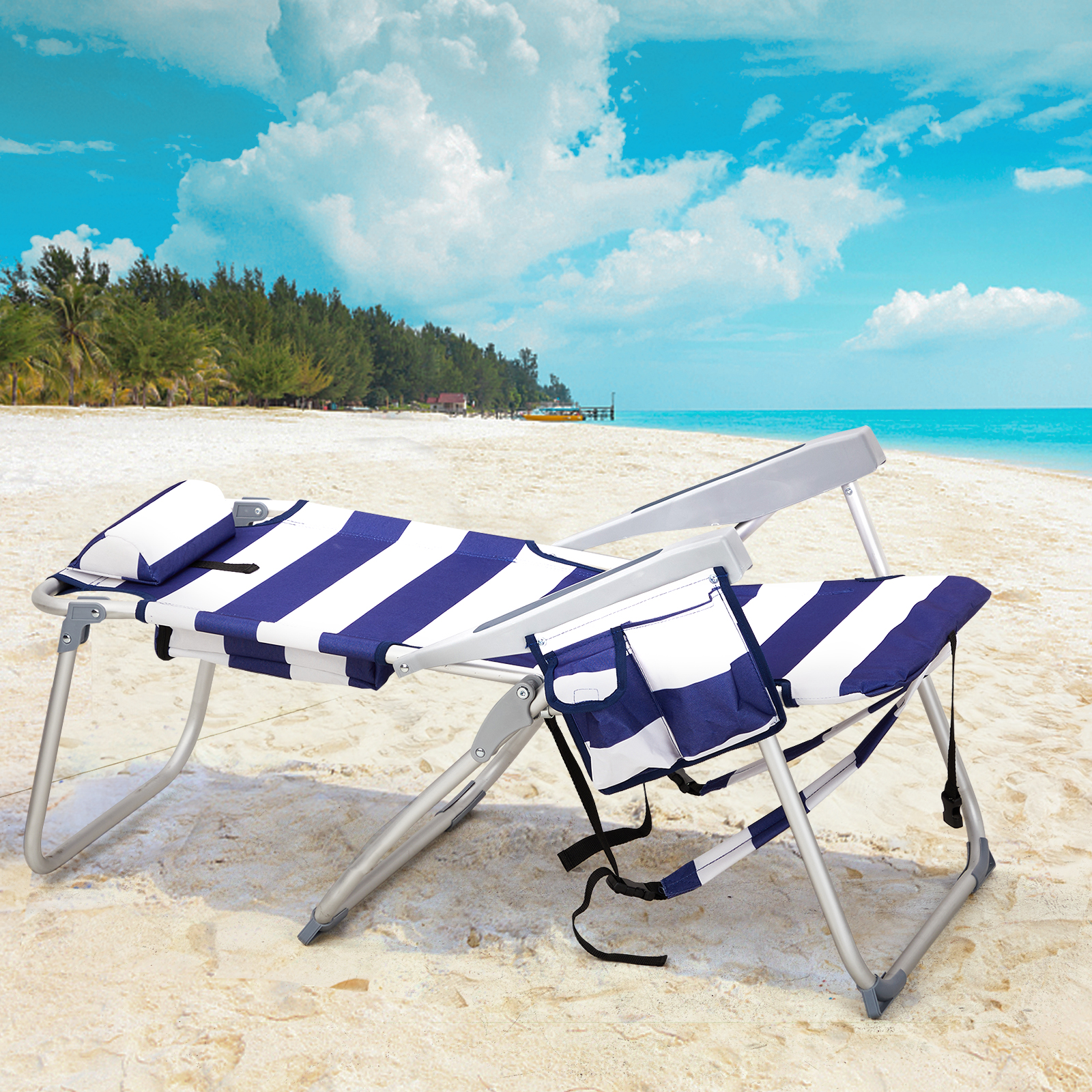 220 Lbs Backpack Beach Camping Chair, Aluminum Adjustable Height with Cup Holder - Picture 10 of 14