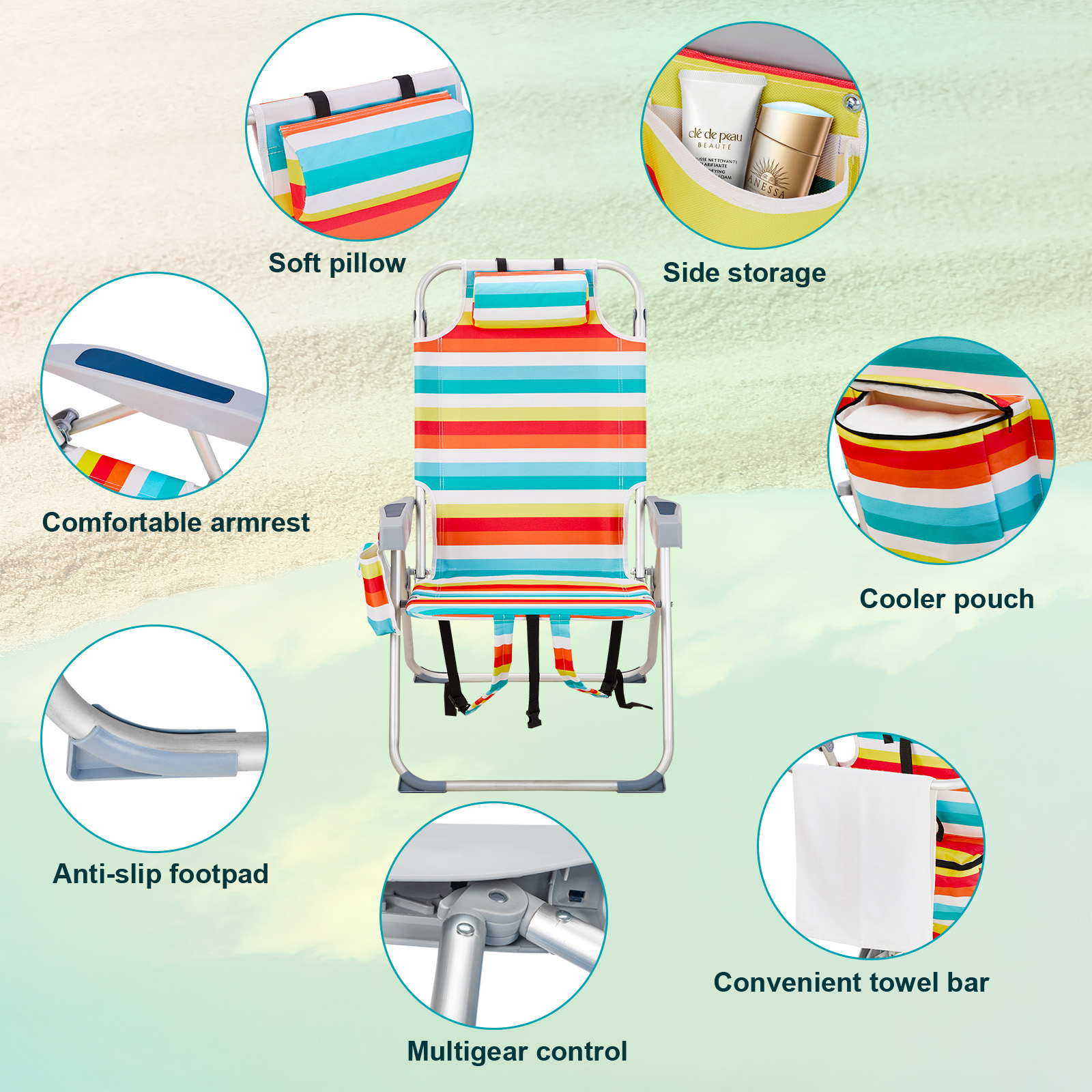 Folding Backpack Beach Chairs for Adults,Heavy Duty Camping Chair,Adjustable