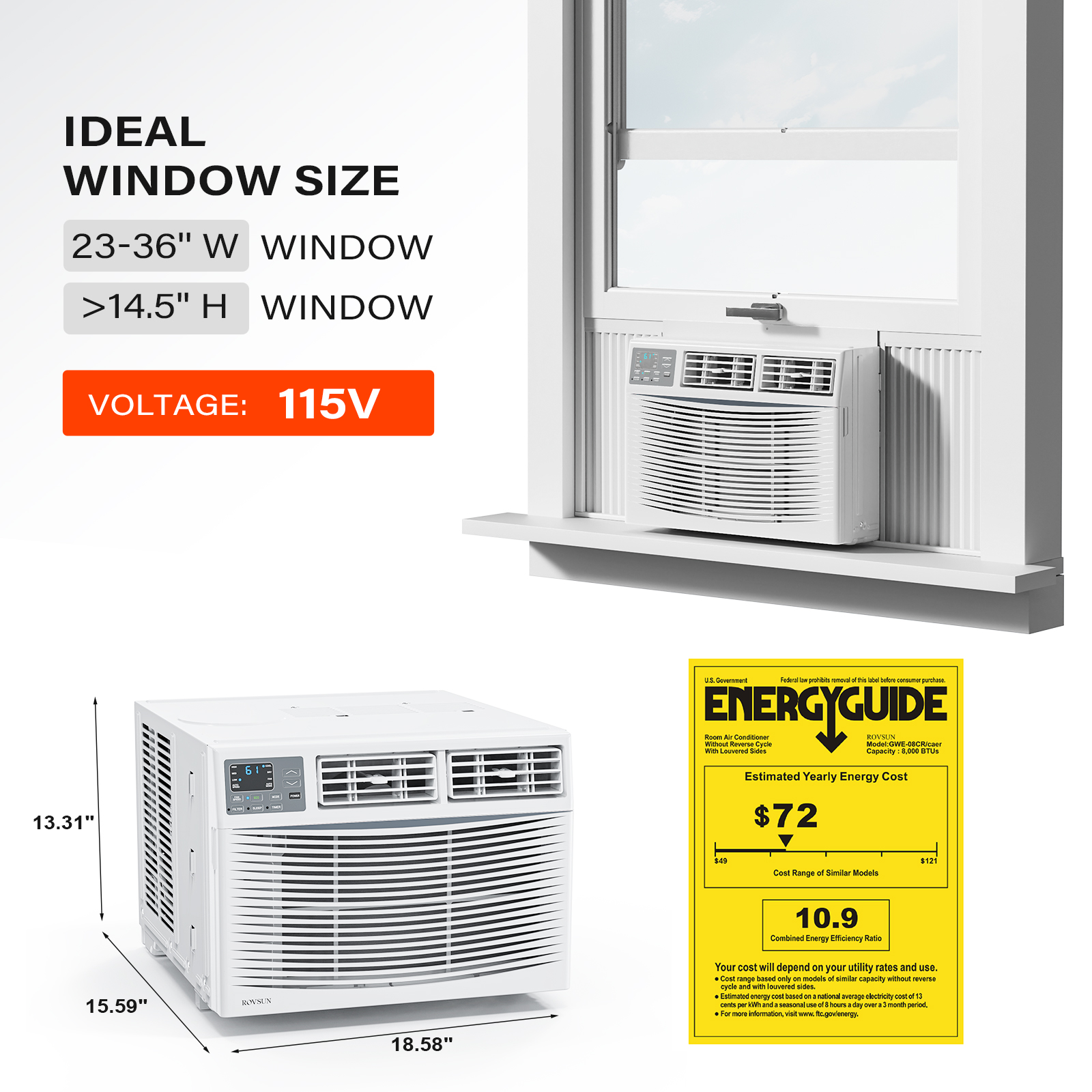 8000-24000BTU WIFI Window Air Conditioner Energy-Saving Window AC Unit & Kit - Picture 9 of 17