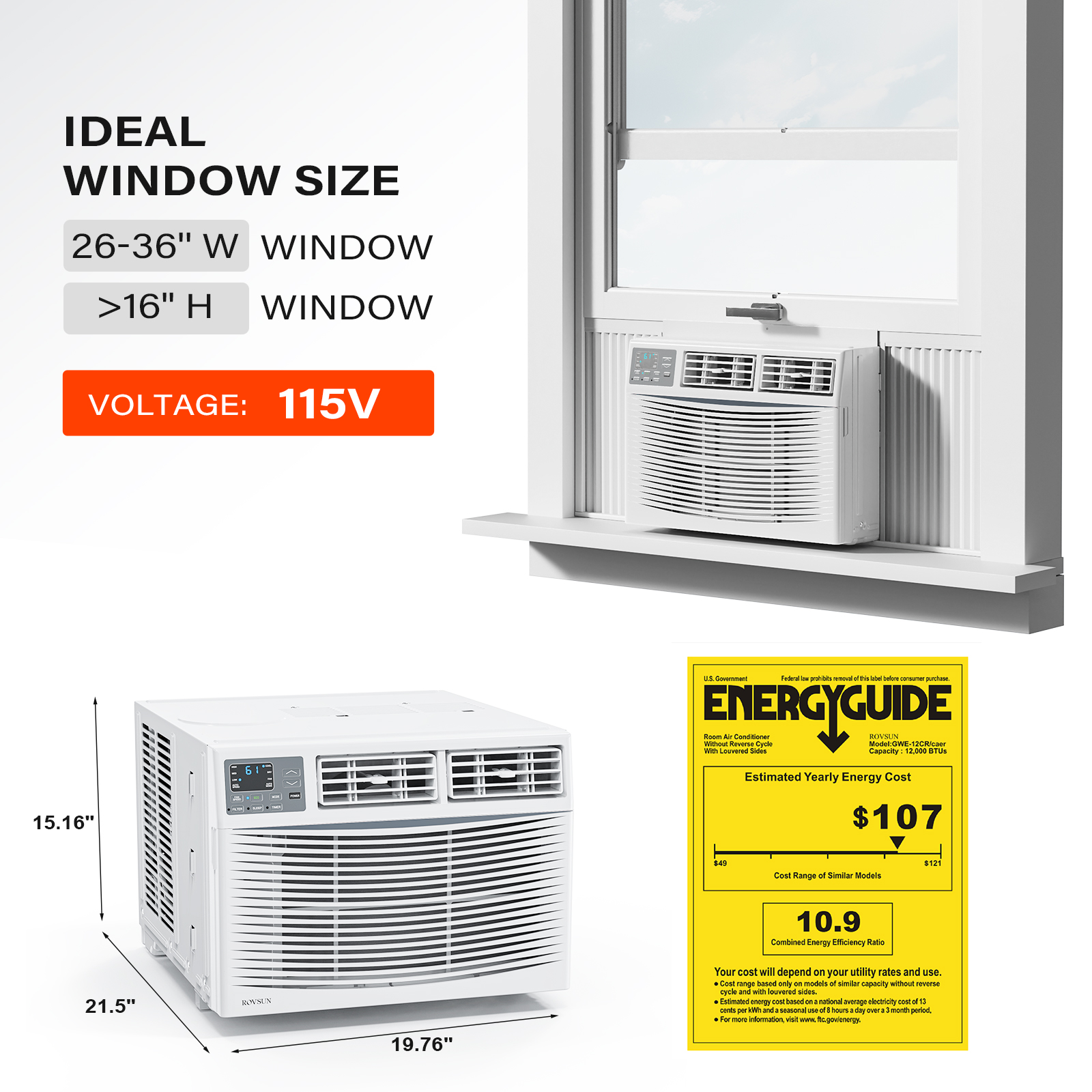 8000-24000BTU WIFI Window Air Conditioner Energy-Saving Window AC Unit & Kit - Picture 11 of 17