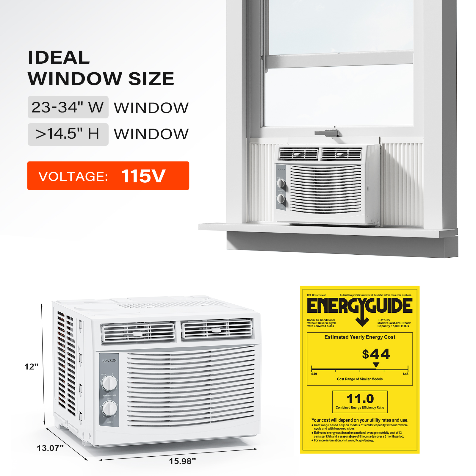 5000-6000BTU Window Air Conditioner, Energy-Saving Window AC Unit & Window Kit - Picture 7 of 17