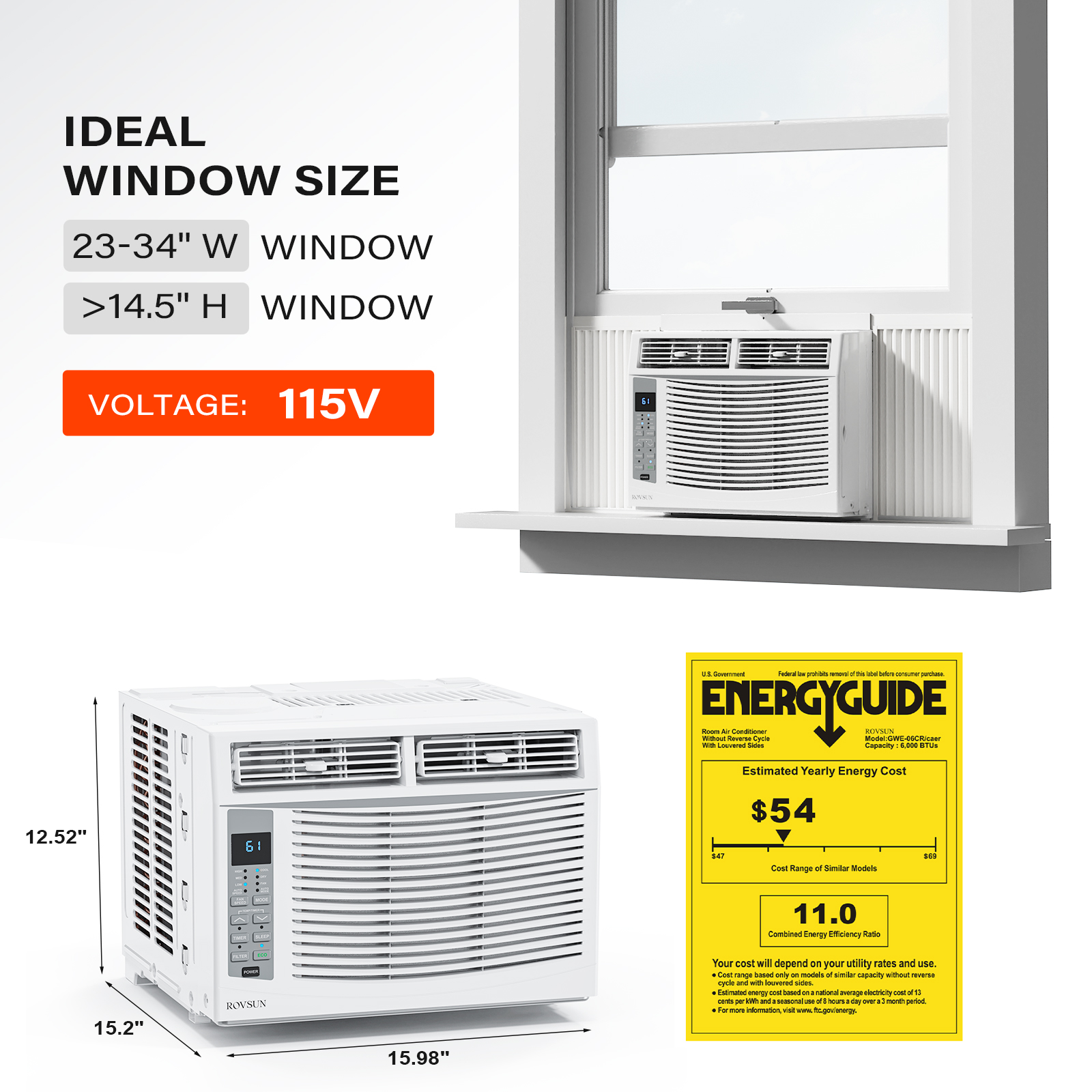 5000-6000BTU Window Air Conditioner, Energy-Saving Window AC Unit & Window Kit - Picture 16 of 17
